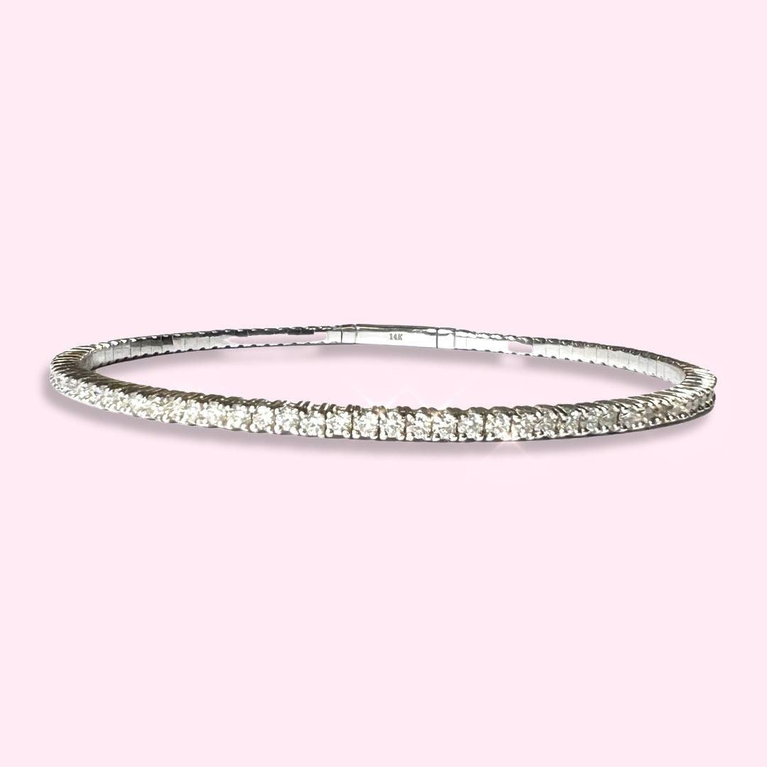 1.84CTW 14K White Gold Natural Diamond Flexible Bangle Bracelet