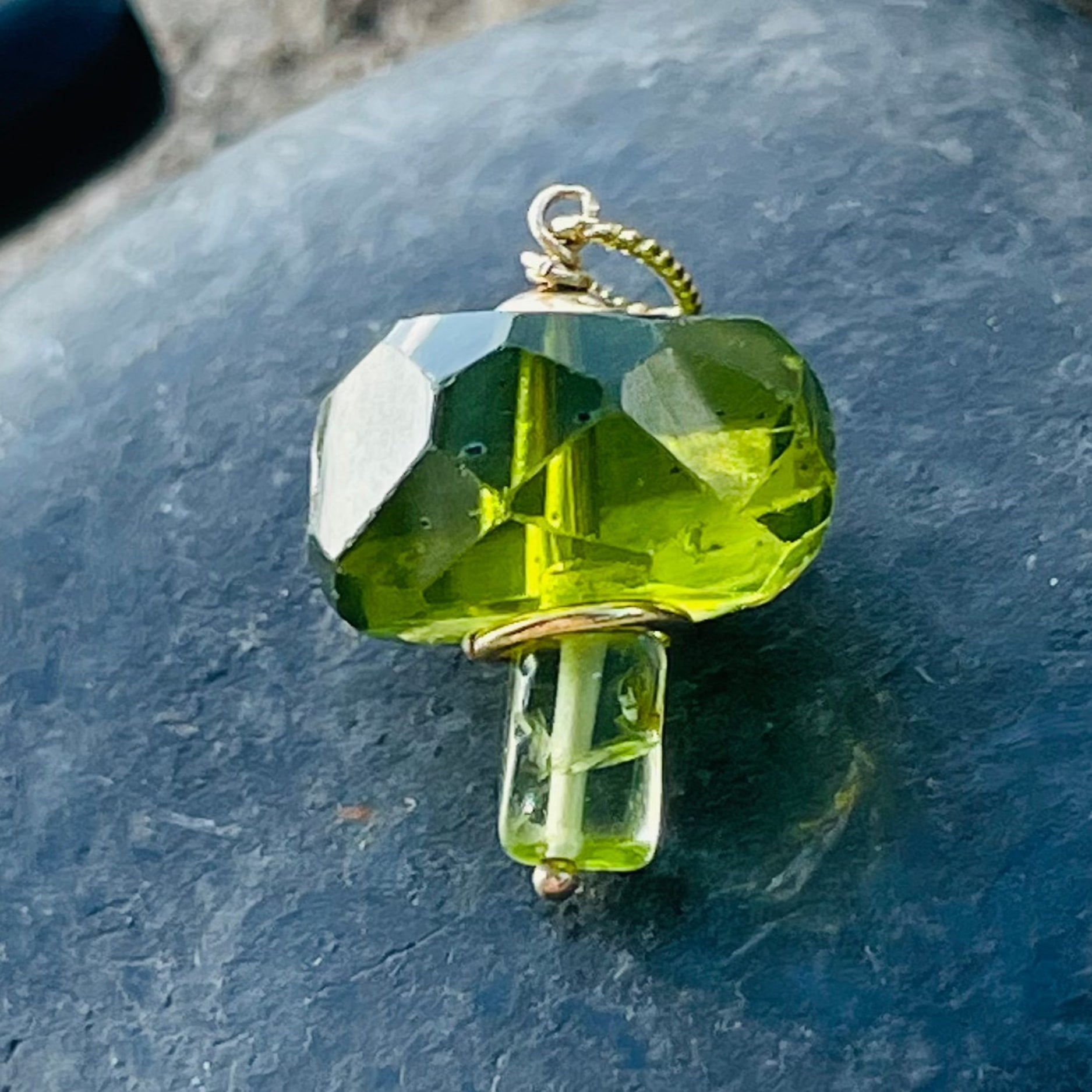 Brilliant Peridot Mushroom 14K Yellow Gold Pendant Charm