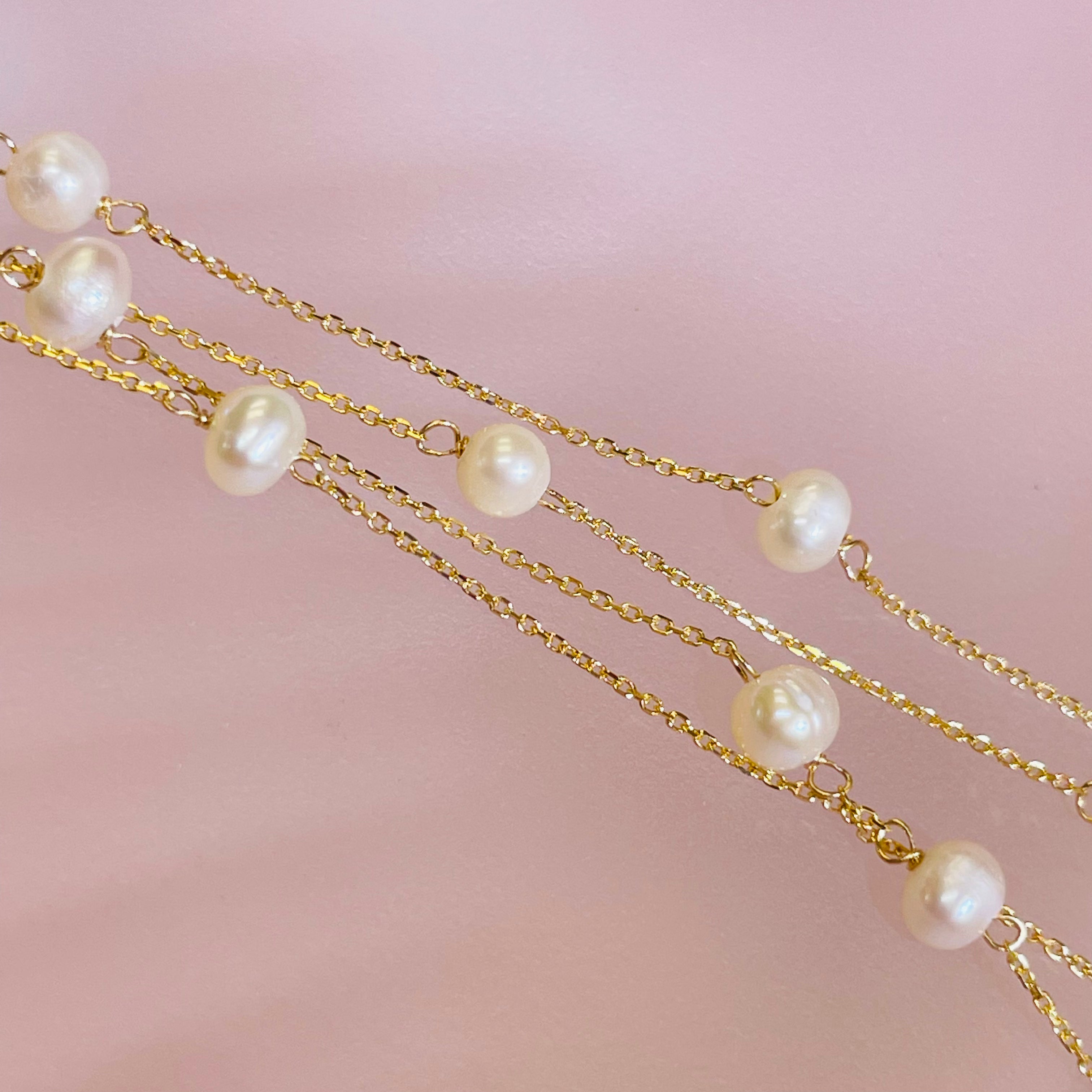 Fresh Water Pearl 14K Yellow 16” Station Necklace