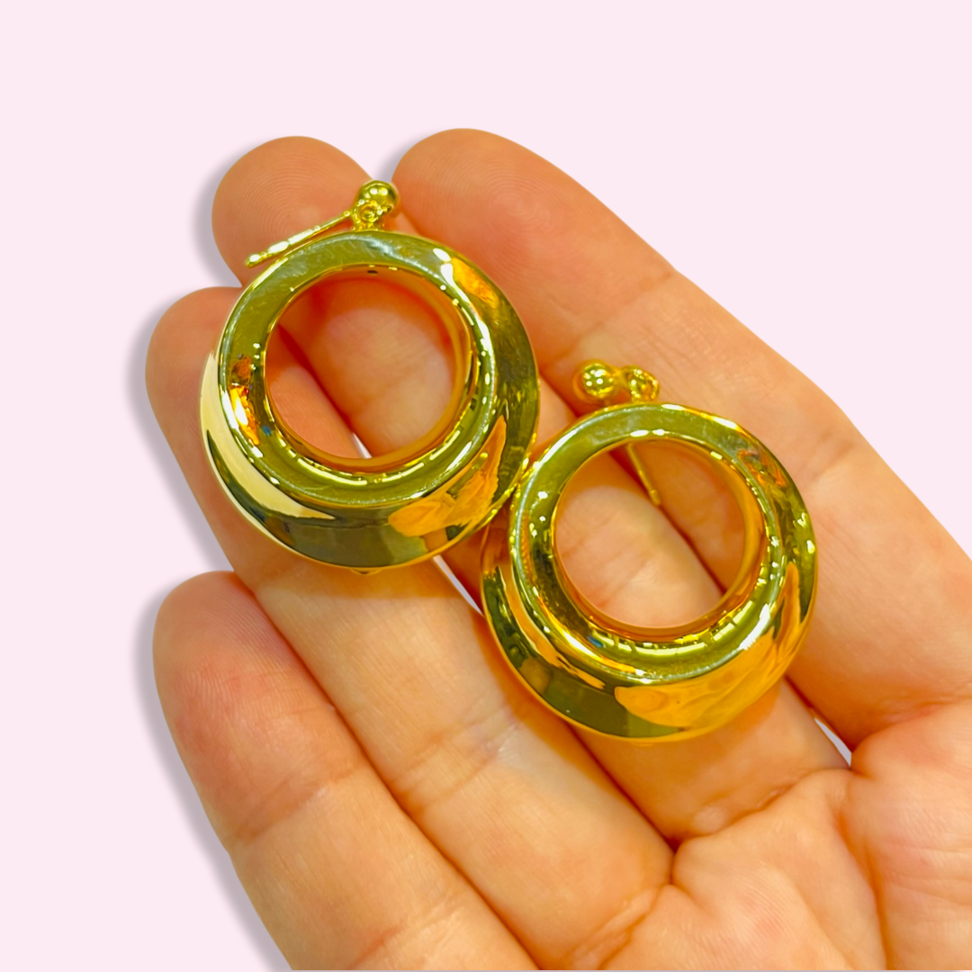 Puffy 10K Yellow Gold Hoop 1" 9mm Dangling Earrings