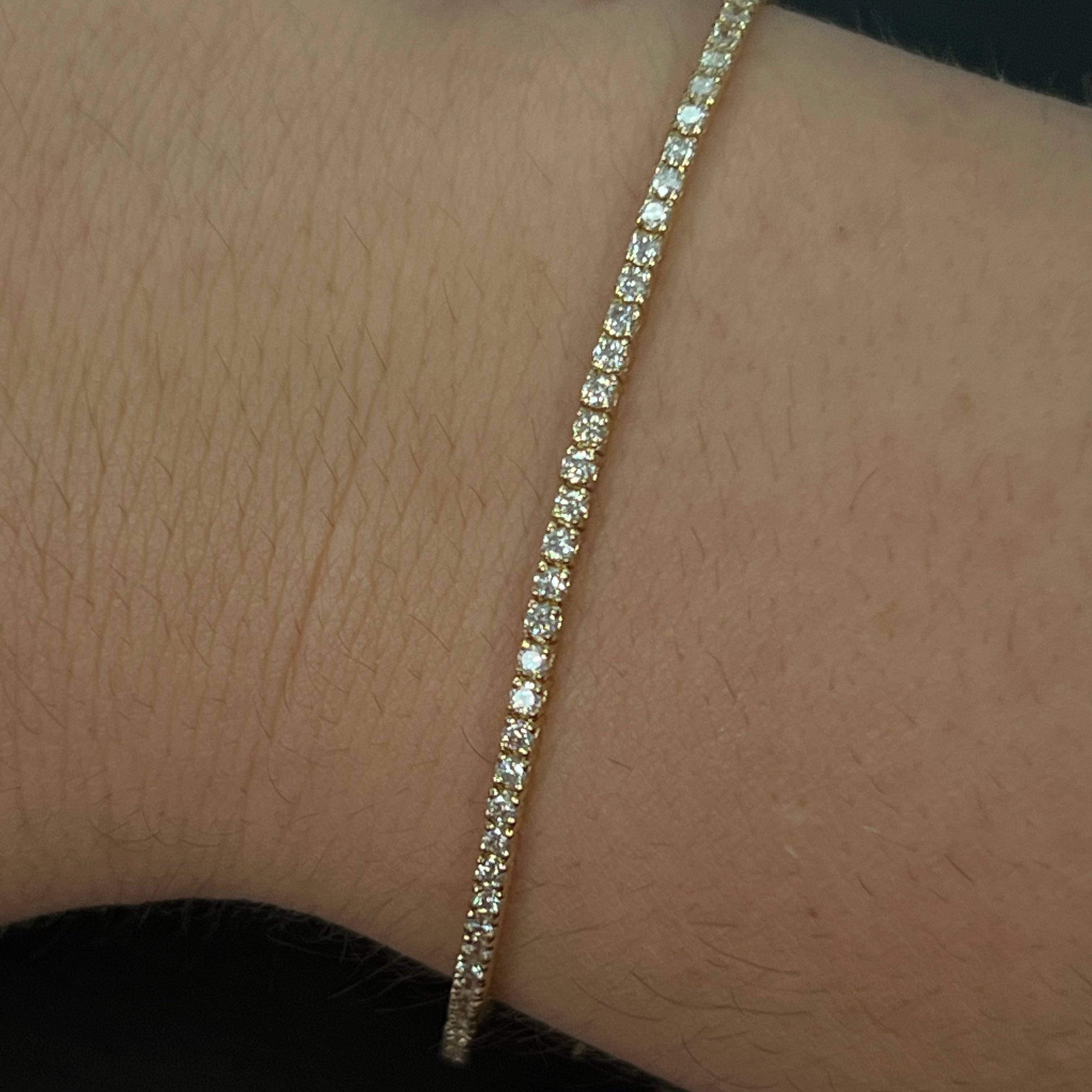 1.5CTW 14K Yellow Gold Natural Diamond Tennis Bracelet 6.75"