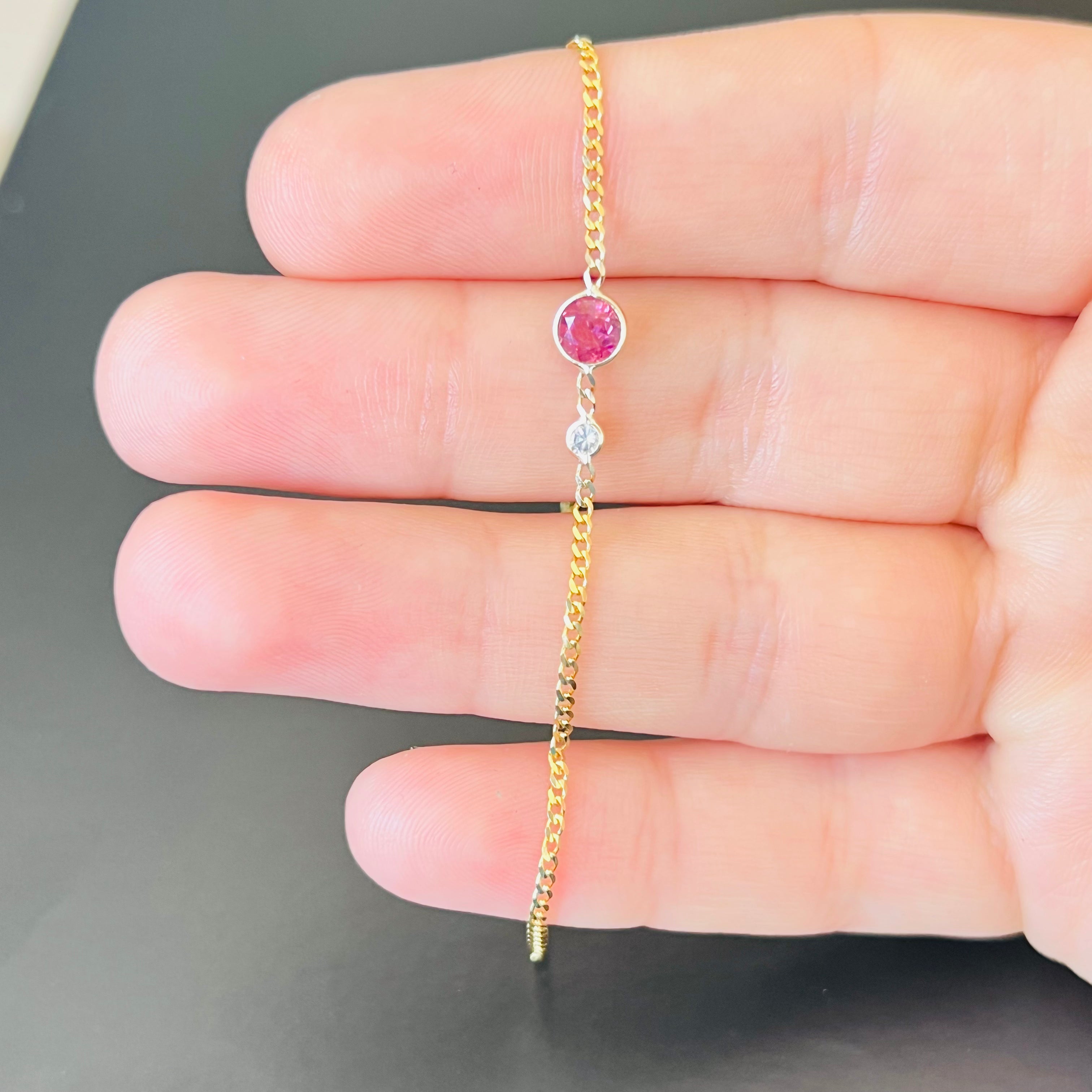 Sapphire And Diamond Bracelet in Solid 14k Yellow Gold 7"