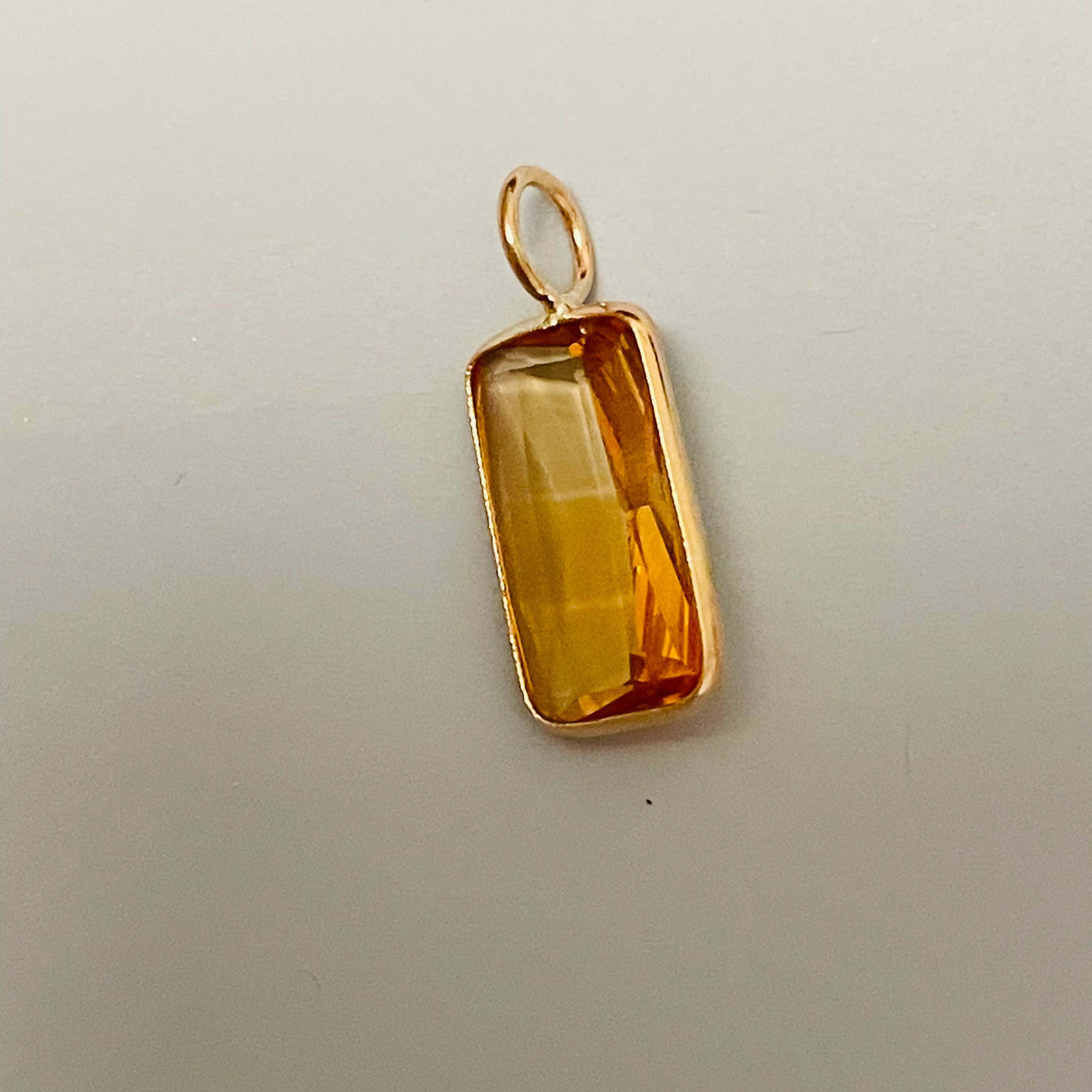 Natural Yellow Citrine Elongated Emerald Cut 14K Yellow Gold Pendant Charm 13x6.5mm