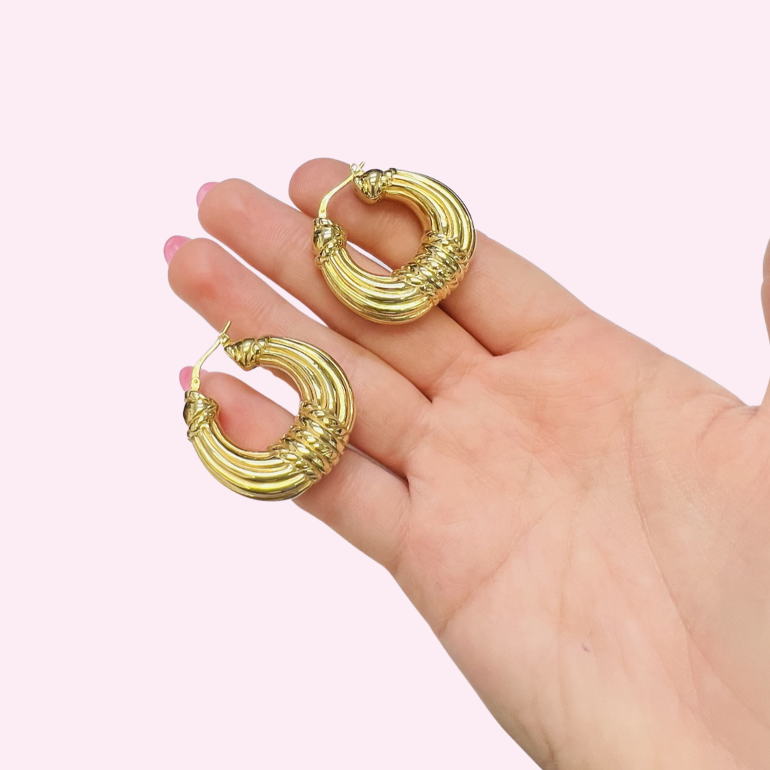 1.5" Beautiful Textured 10K Yellow Gold Hoop Earrings