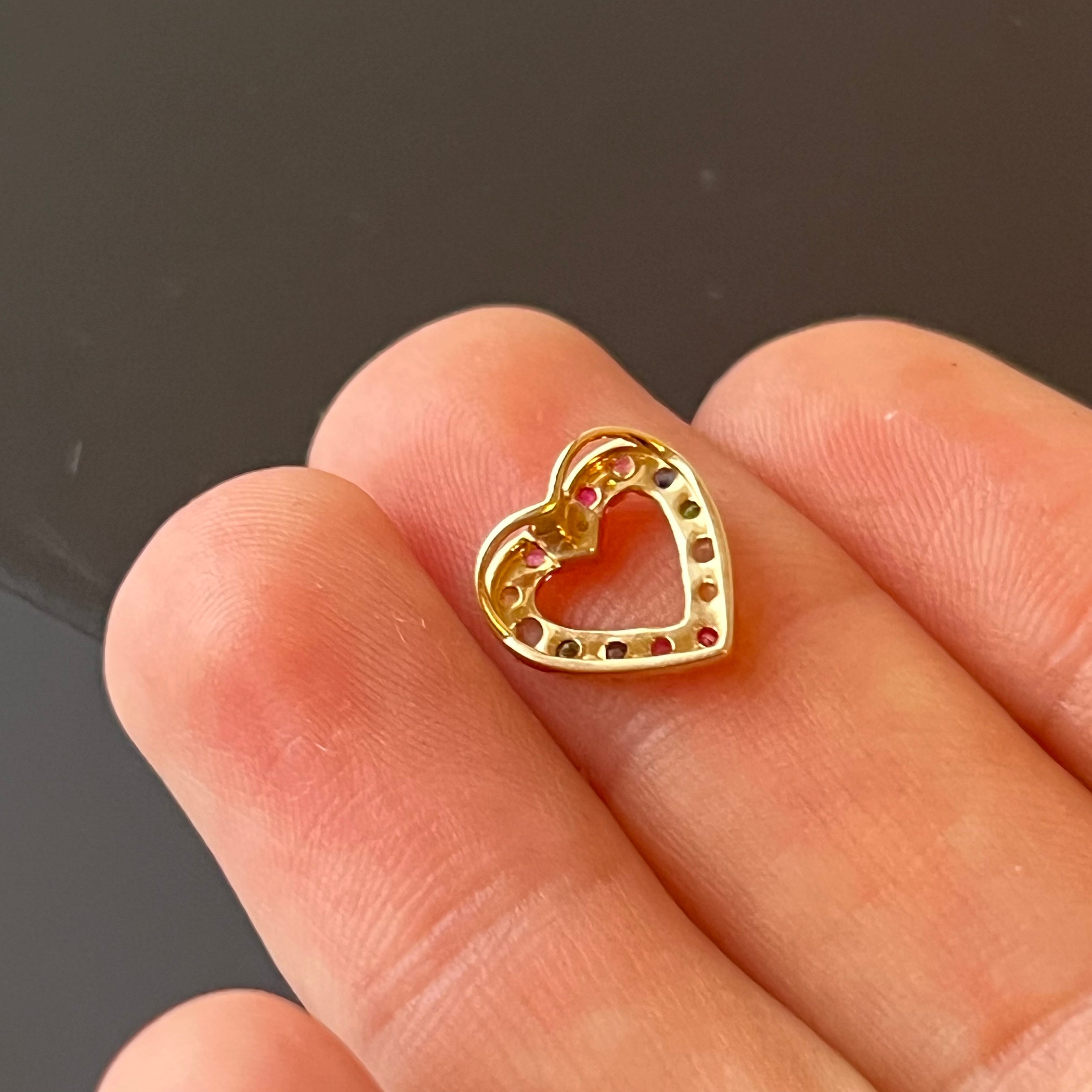 14K Yellow Gold Sapphire Heart Charm Pendant