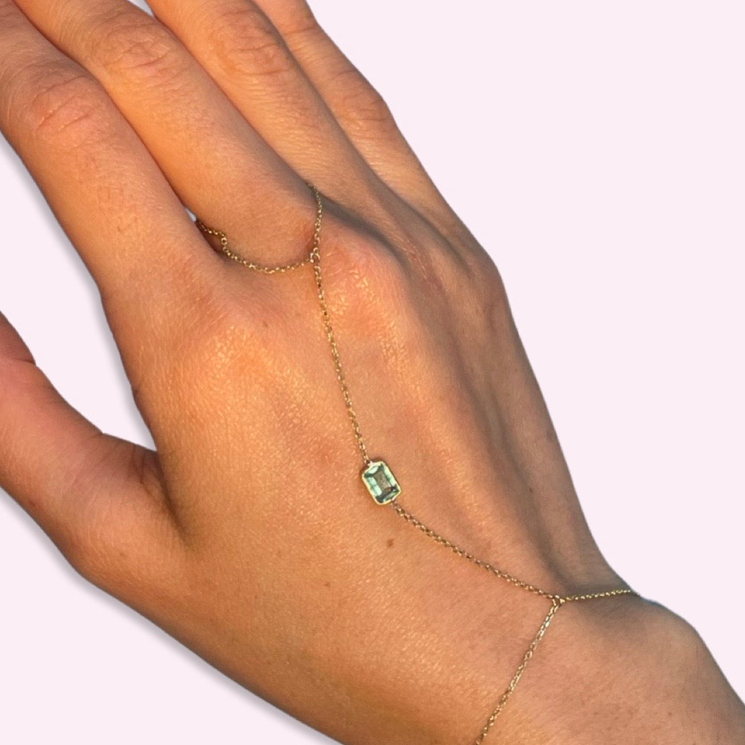 14k Yellow Gold Colombian Emerald Handchain