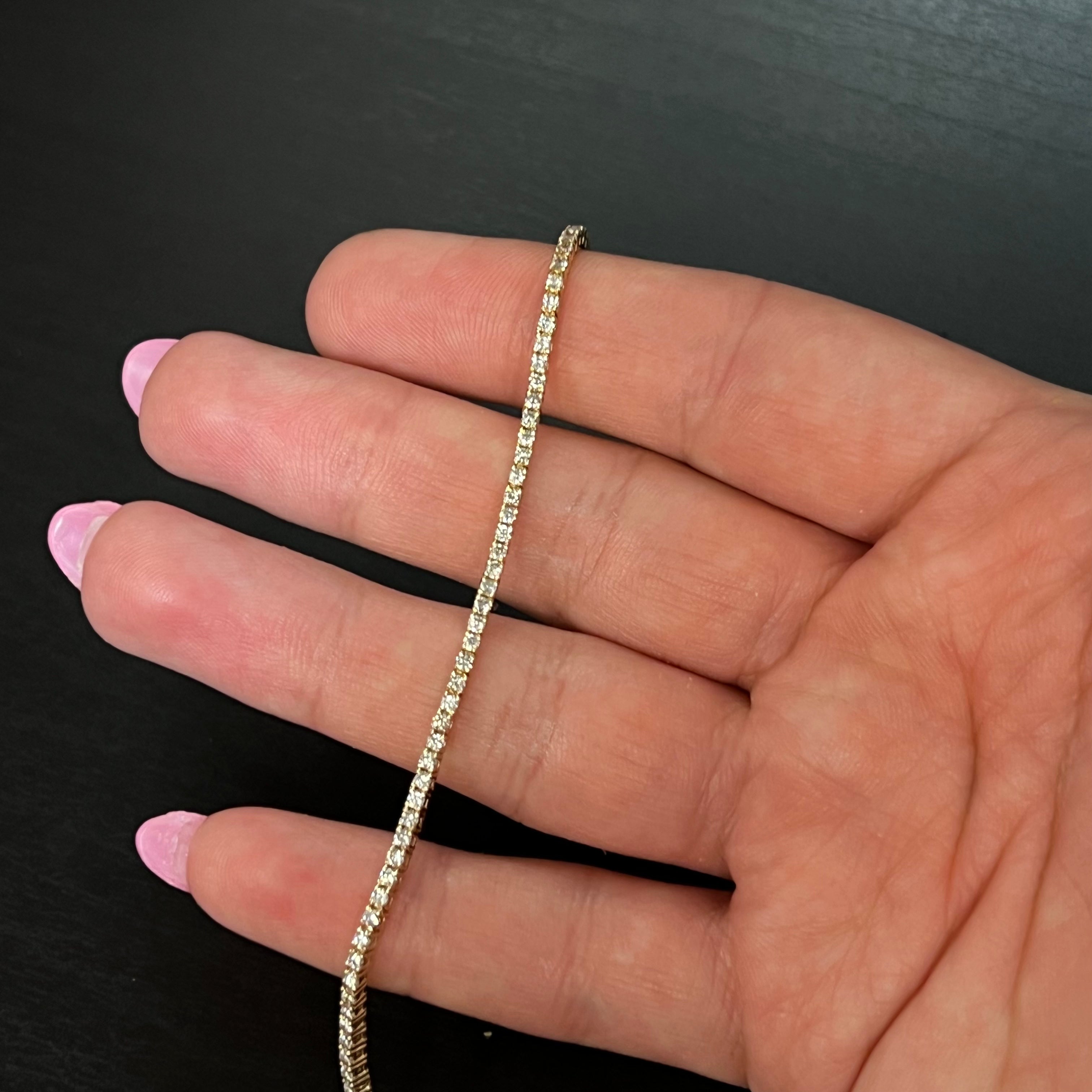 1.5CTW 14K Yellow Gold Natural Diamond Tennis Bracelet 6.75"