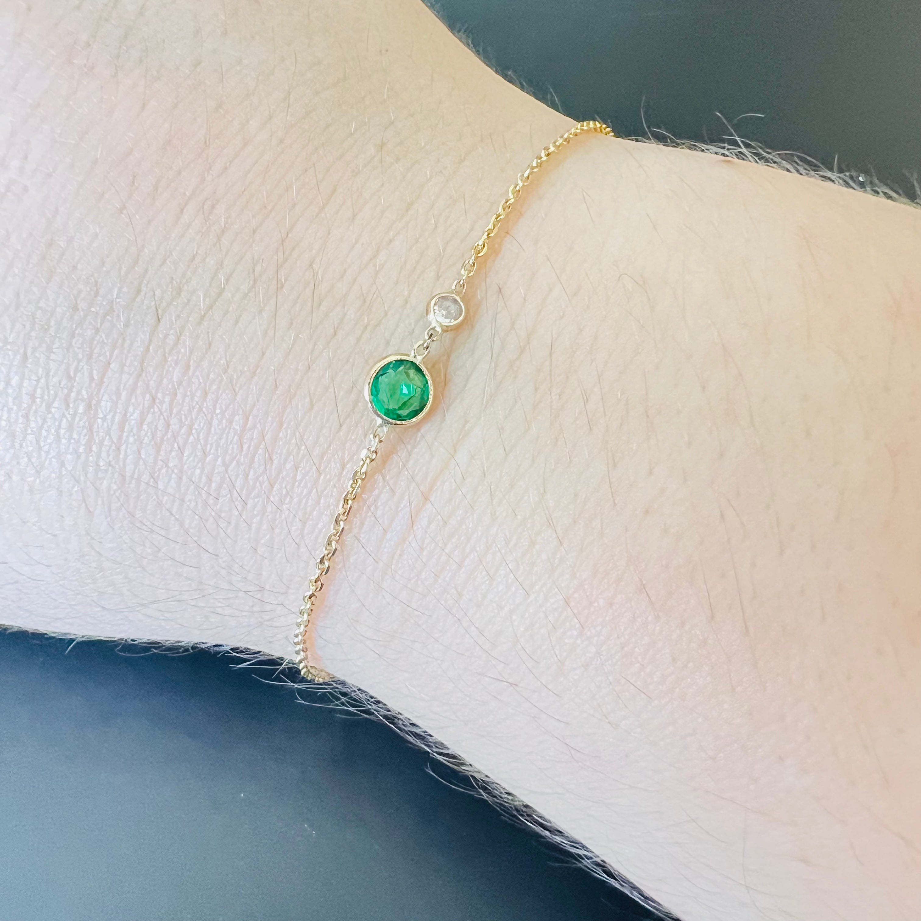 Emerald And Diamond Bracelet in Solid 14k Yellow Gold 6.25"