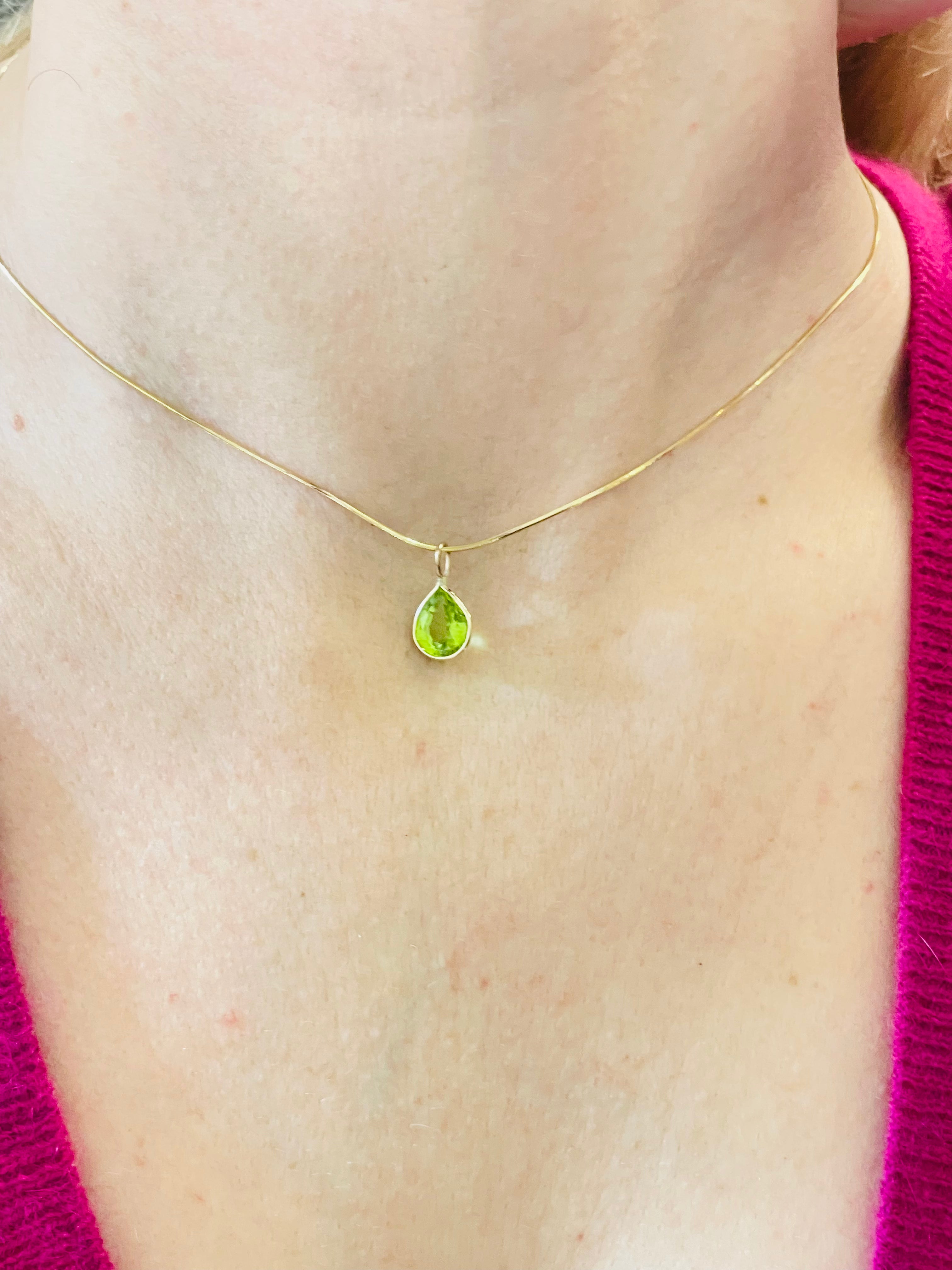 Vivid Green Peridot Chubby Pear 14K Yellow Gold Gem Charm Pendant