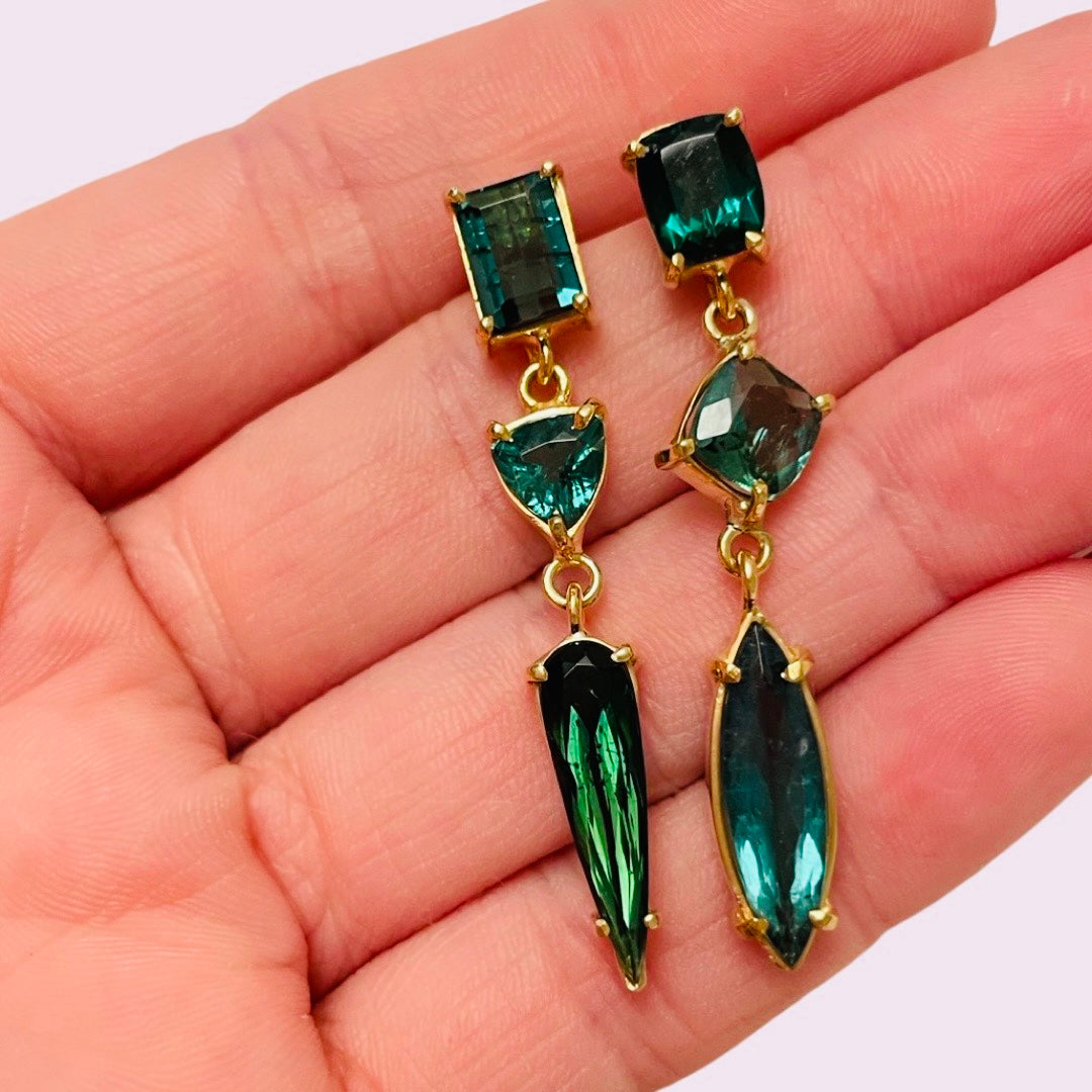 Green Tourmaline 14K Yellow Gold Ling Asymmetric Drop Earrings