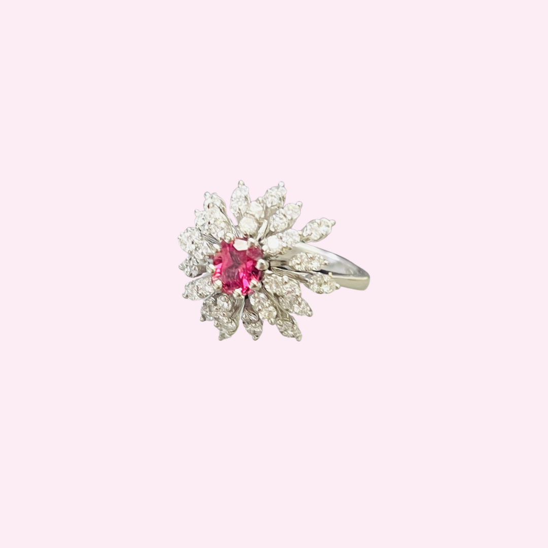 18K Yellow Gold Diamond & Tourmaline Ring Size 7.5