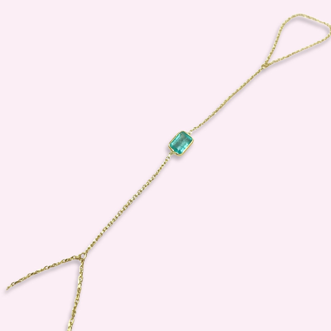 14k Yellow Gold Colombian Emerald Handchain
