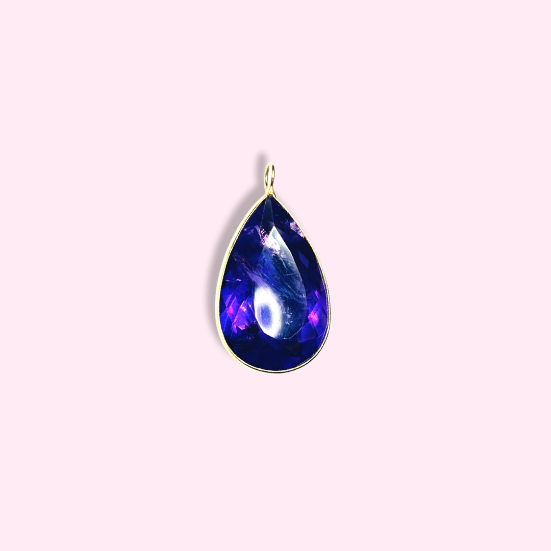 Large Deep Purple Pear Shaped Amethyst 14K Yellow Gold Pendant Charm 1.25x.70"