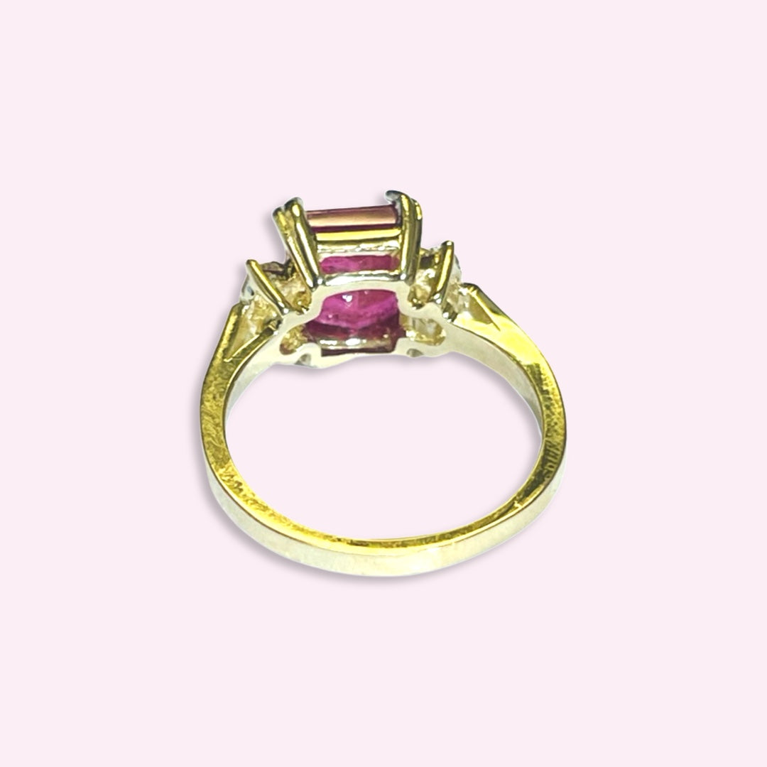 14K Yellow Gold Hot Pink Tourmaline Ring Size 6