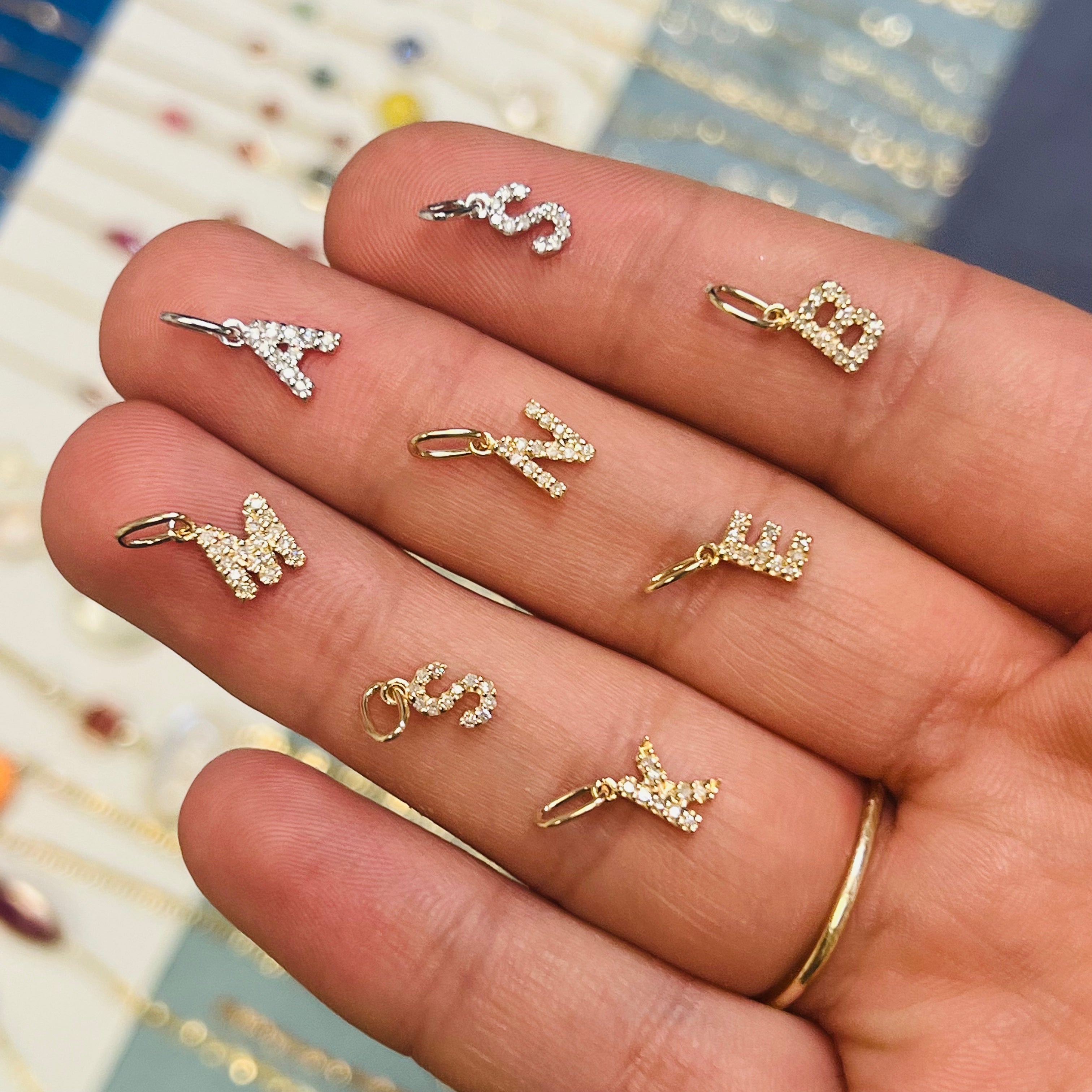14K Yellow Gold Diamond Initial Pendant Charms