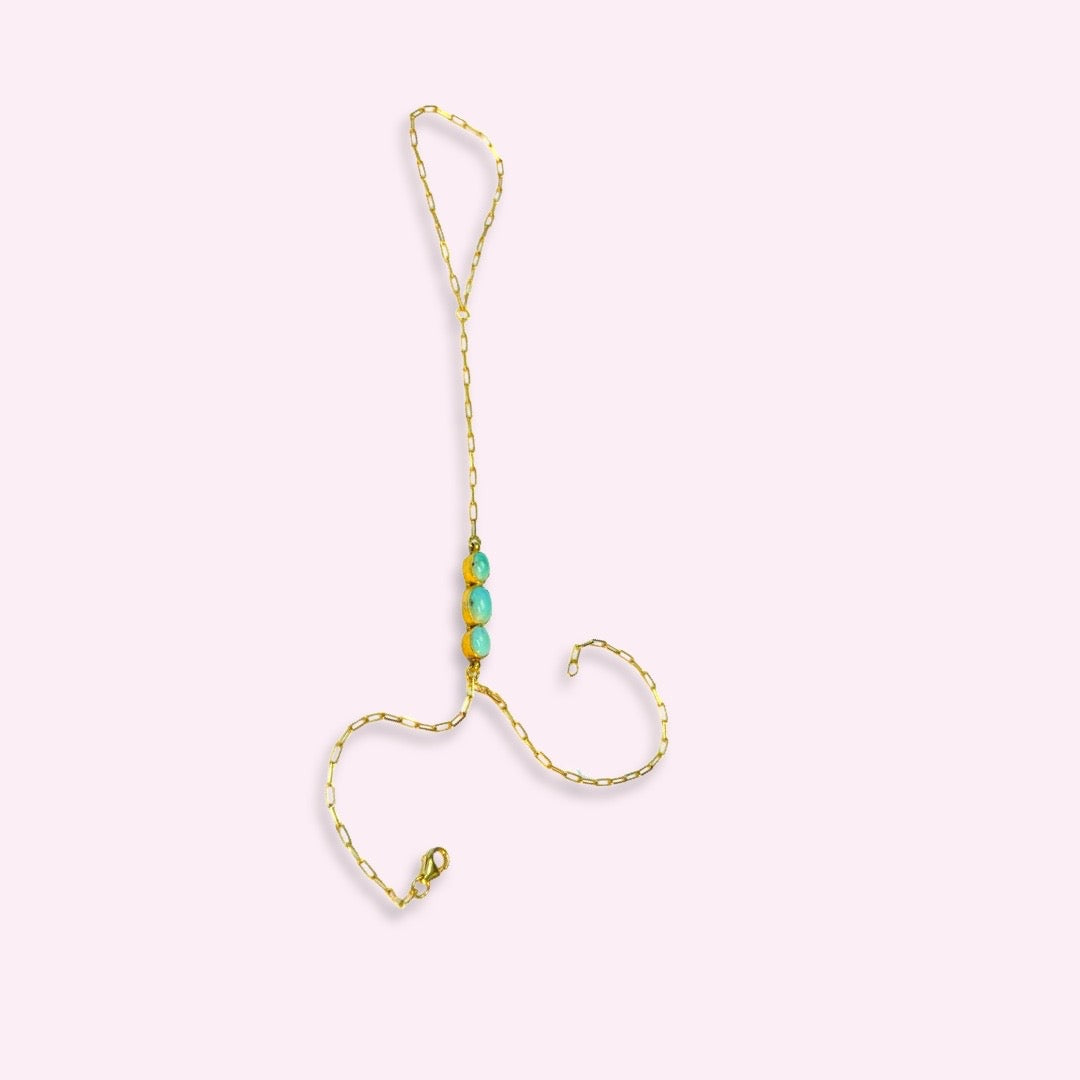 Natural Persian Turquoise 18K Yellow Gold Handchain Bracelet