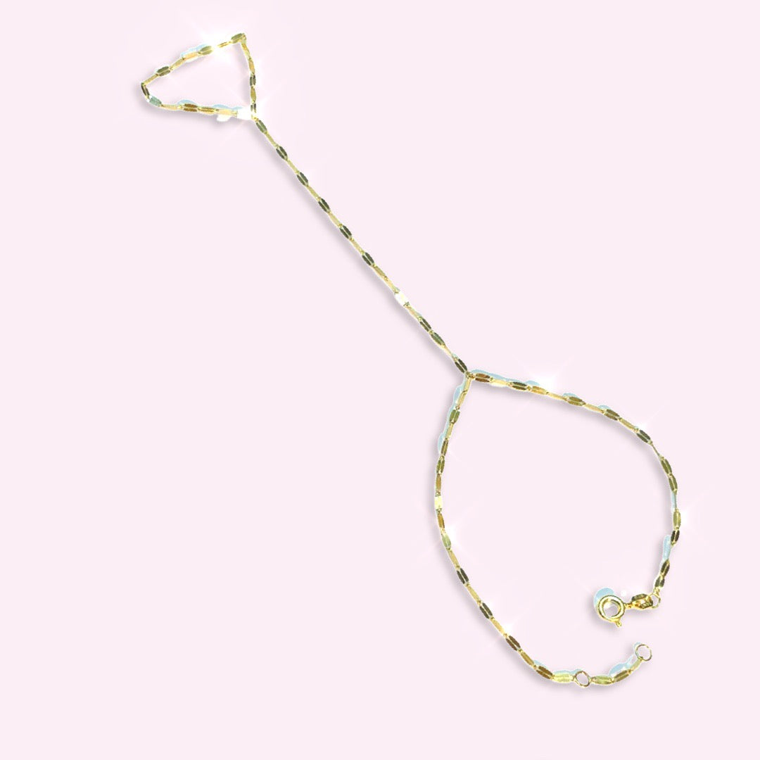 Solid 14K Yellow Gold Super Sparkly Mirror Chain HandChain Bracelet