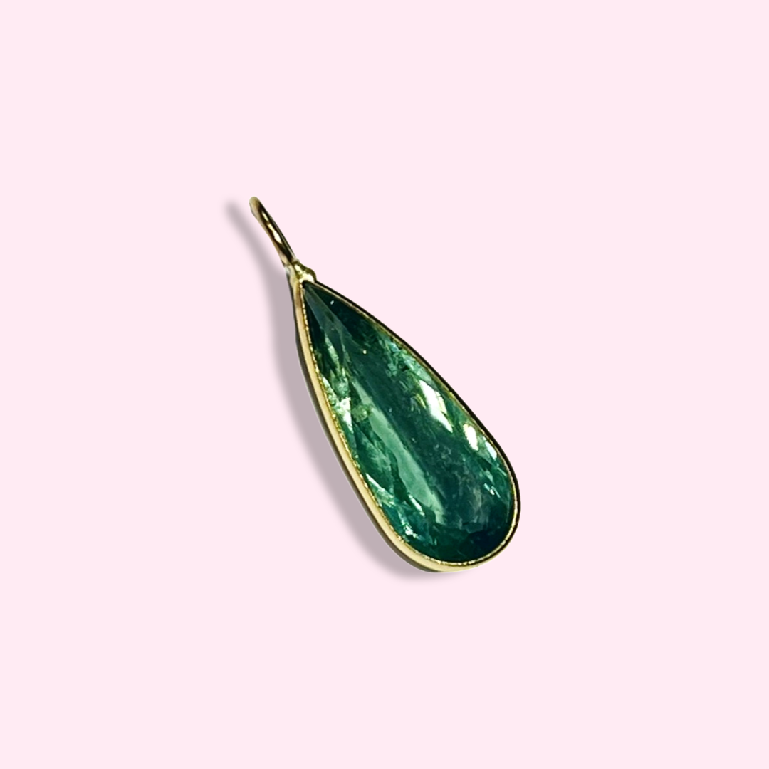 Pear Cut Light Blue Tourmaline 14K Yellow Gold Pendant Charm 22x7mm