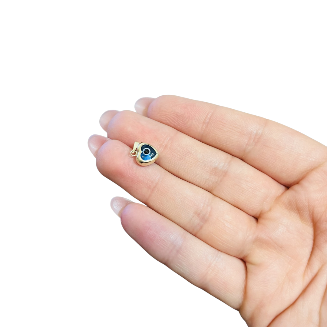 14K Yellow Gold Blue Evil Eye Pendant Charm 11