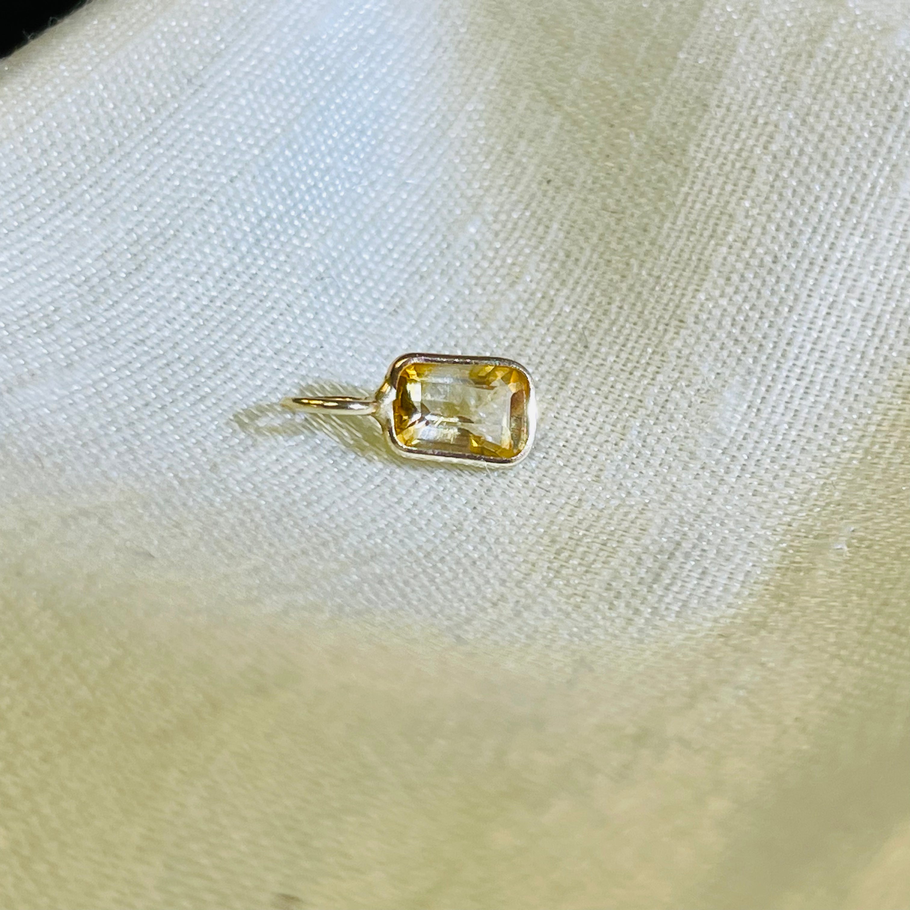 Natural Yellow Citrine Emerald Cut 14K Yellow Gold Pendant Charm 13x6.5mm