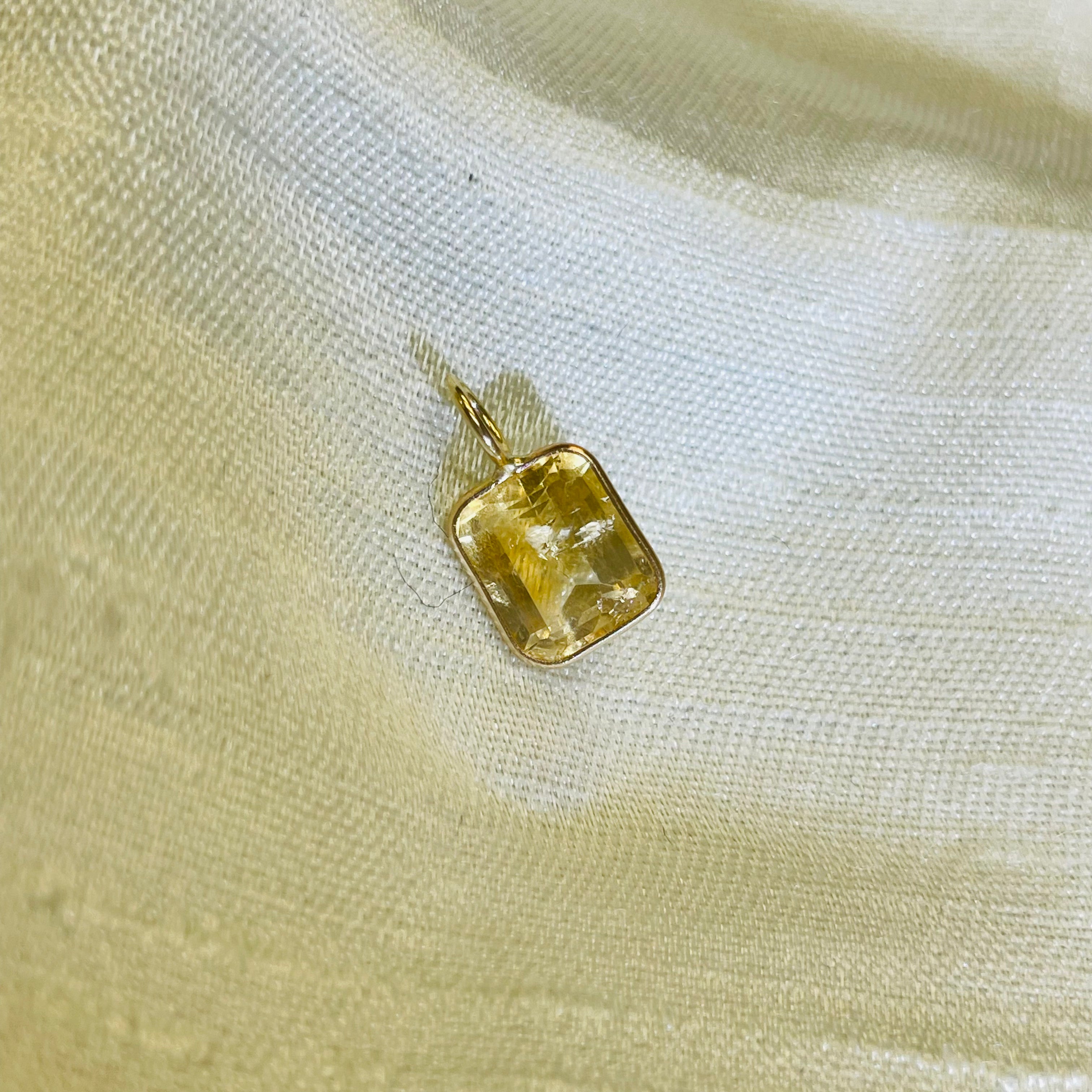 Natural Yellow Citrine Emerald Cut 14K Yellow Gold Pendant Charm 13x6.5mm