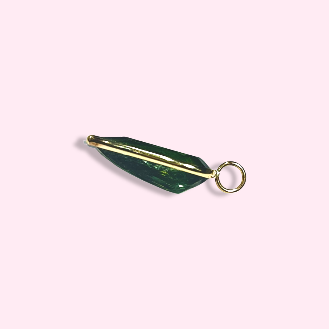Deep Green Pear Cut Tourmaline 14K Yellow Gold Pendant Charm 22x9mm