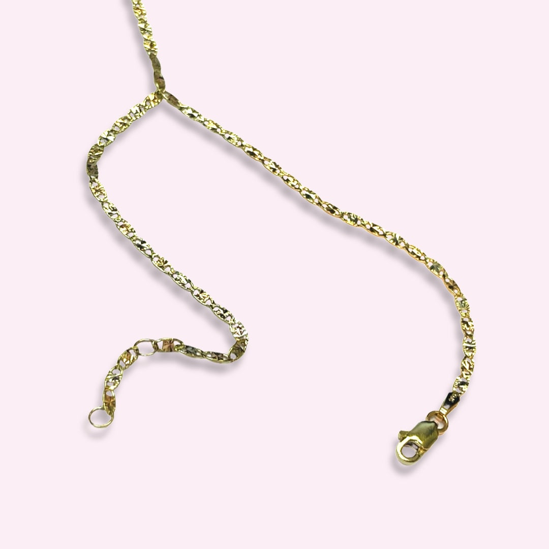 Solid 14K Yellow Gold Valentino Flat Chain HandChain Bracelet