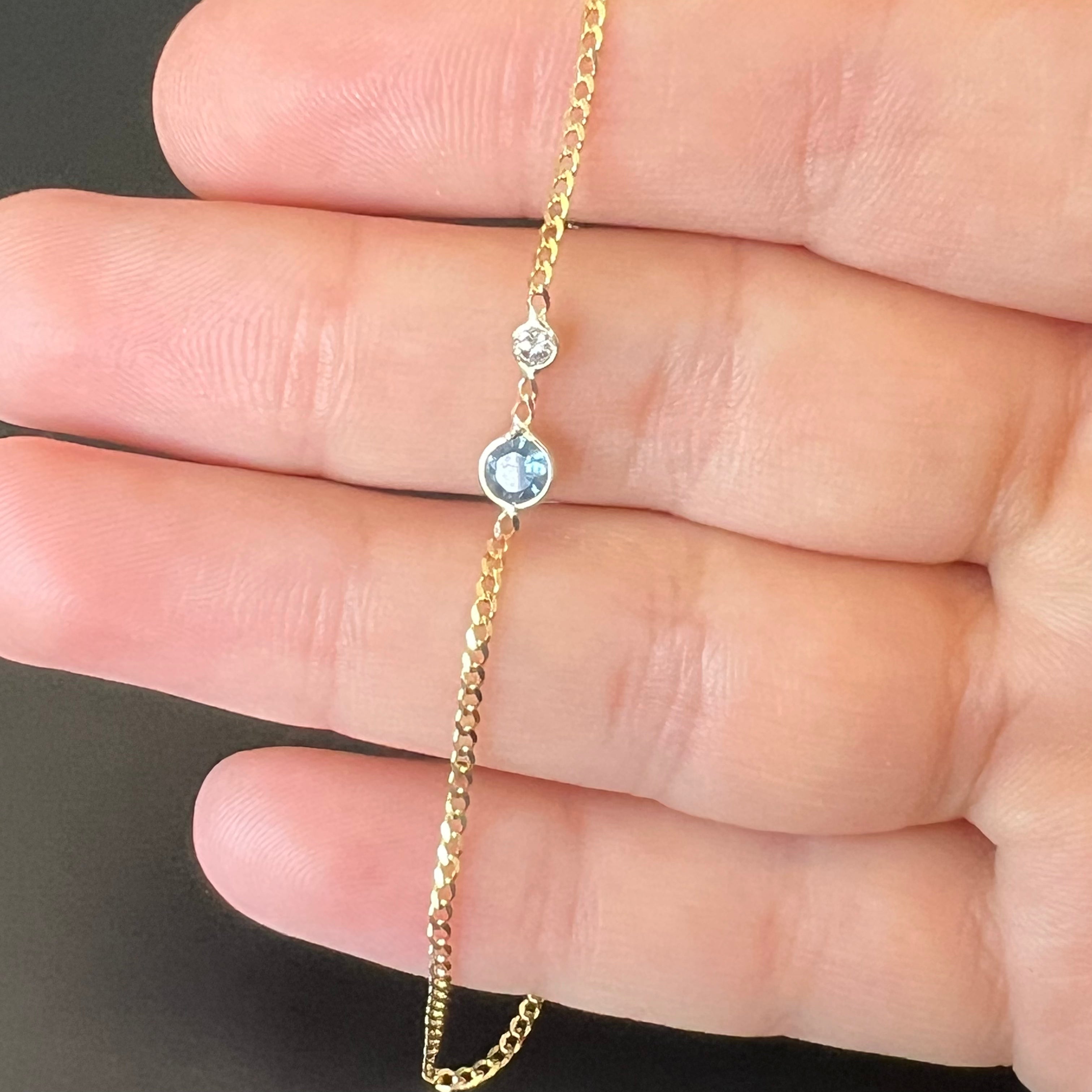 Sapphire And Diamond Bracelet in Solid 14k Yellow Gold 7"