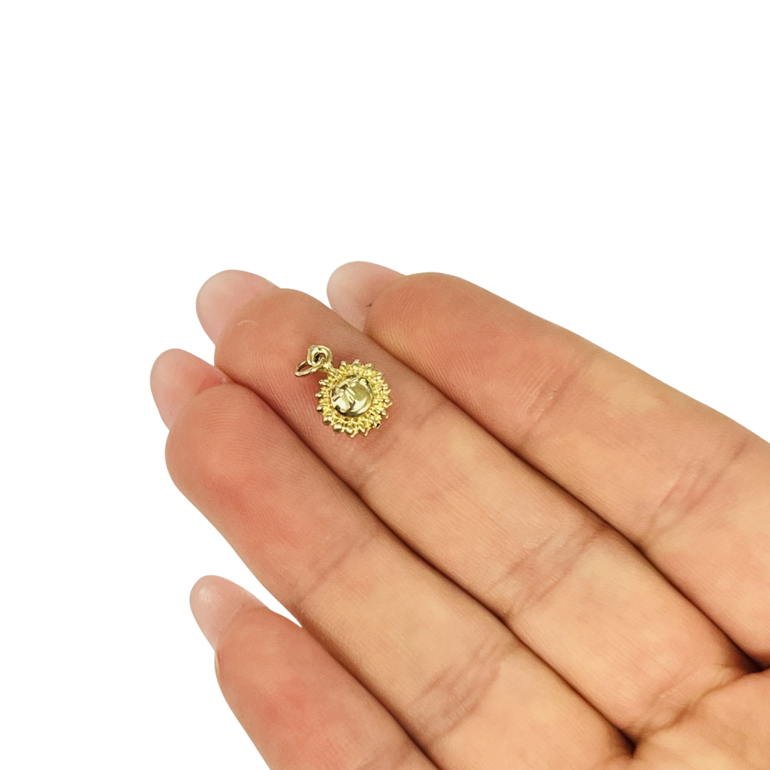 14K Yellow Gold Puffy Smiling Sun Charm Cute Pendant