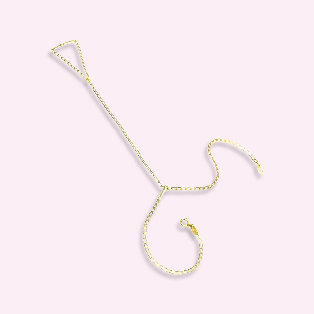 14K Yellow Gold Curb Link HandChain Bracelet
