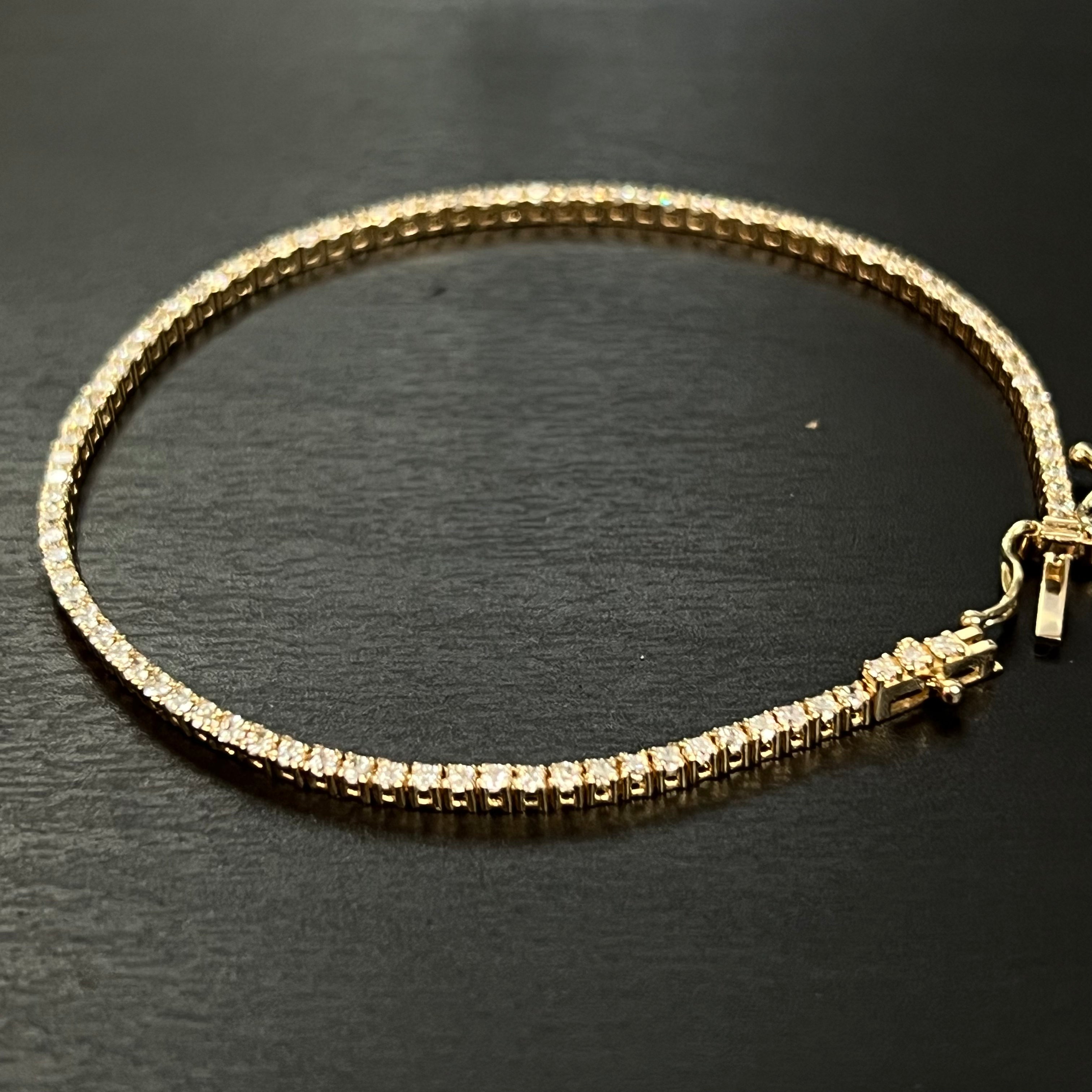 1.5CTW 14K Yellow Gold Natural Diamond Tennis Bracelet 6.75"