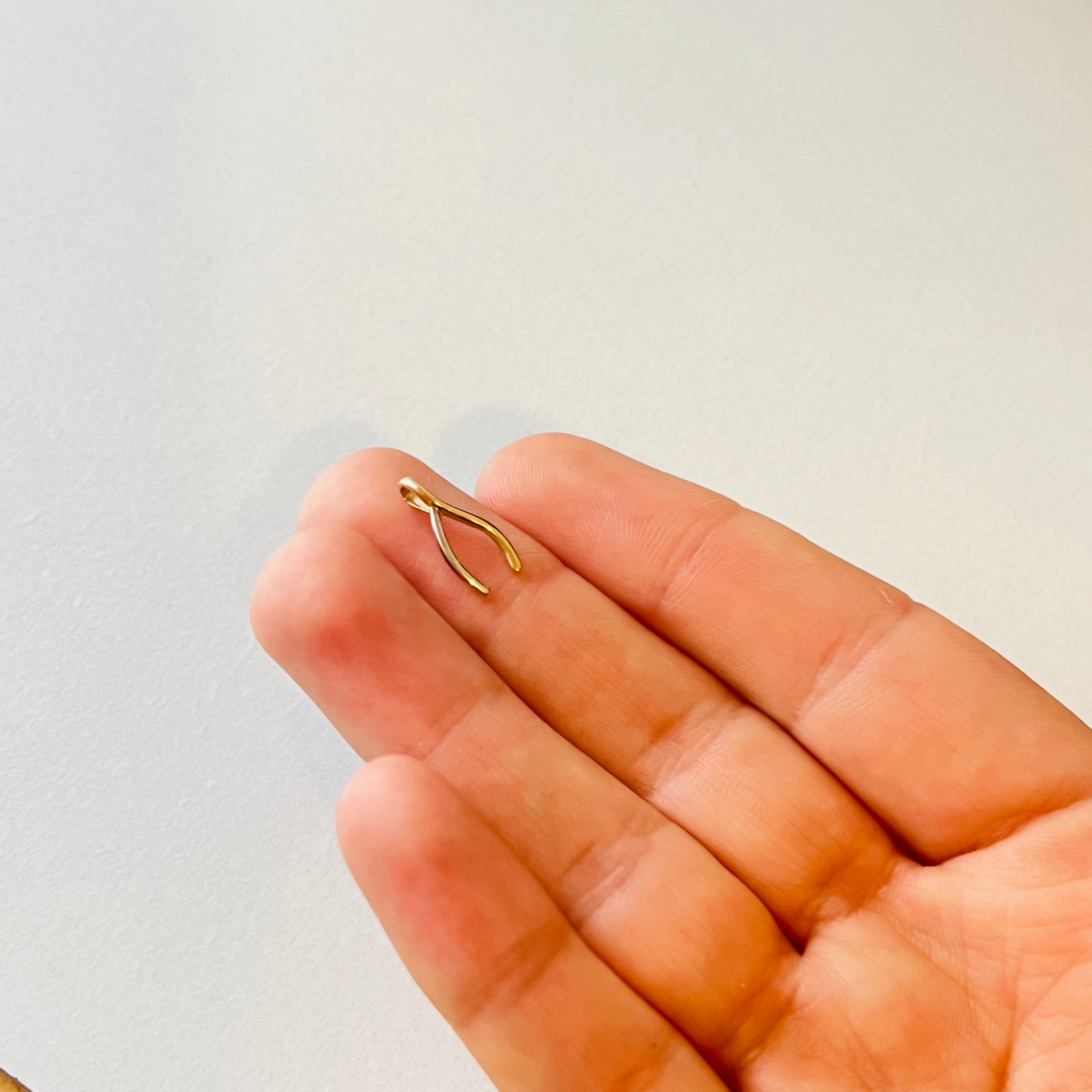 Dimensional Wishbone Pendant in Solid 14K White and Yellow Gold