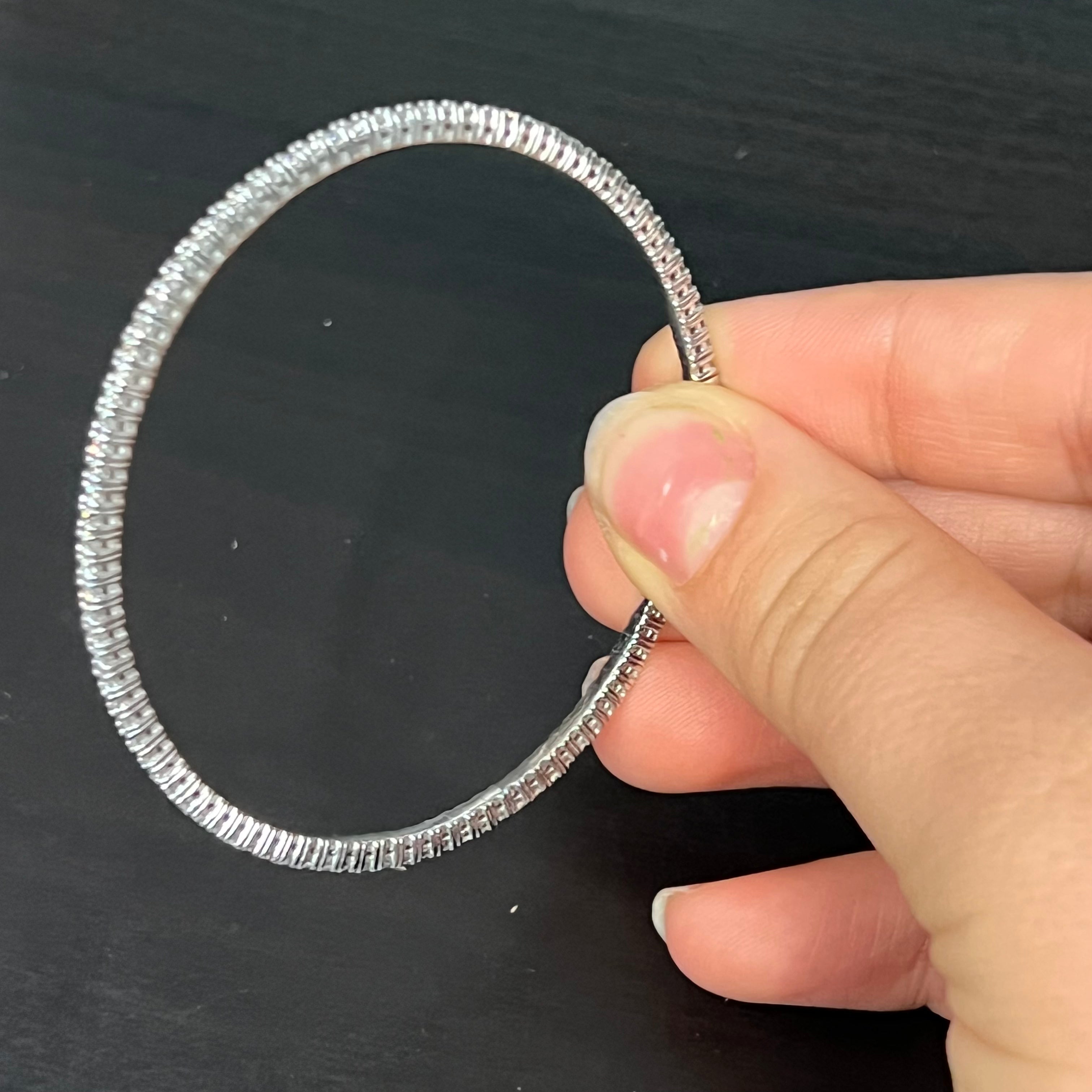 1.84CTW 14K White Gold Natural Diamond Flexible Bangle Bracelet