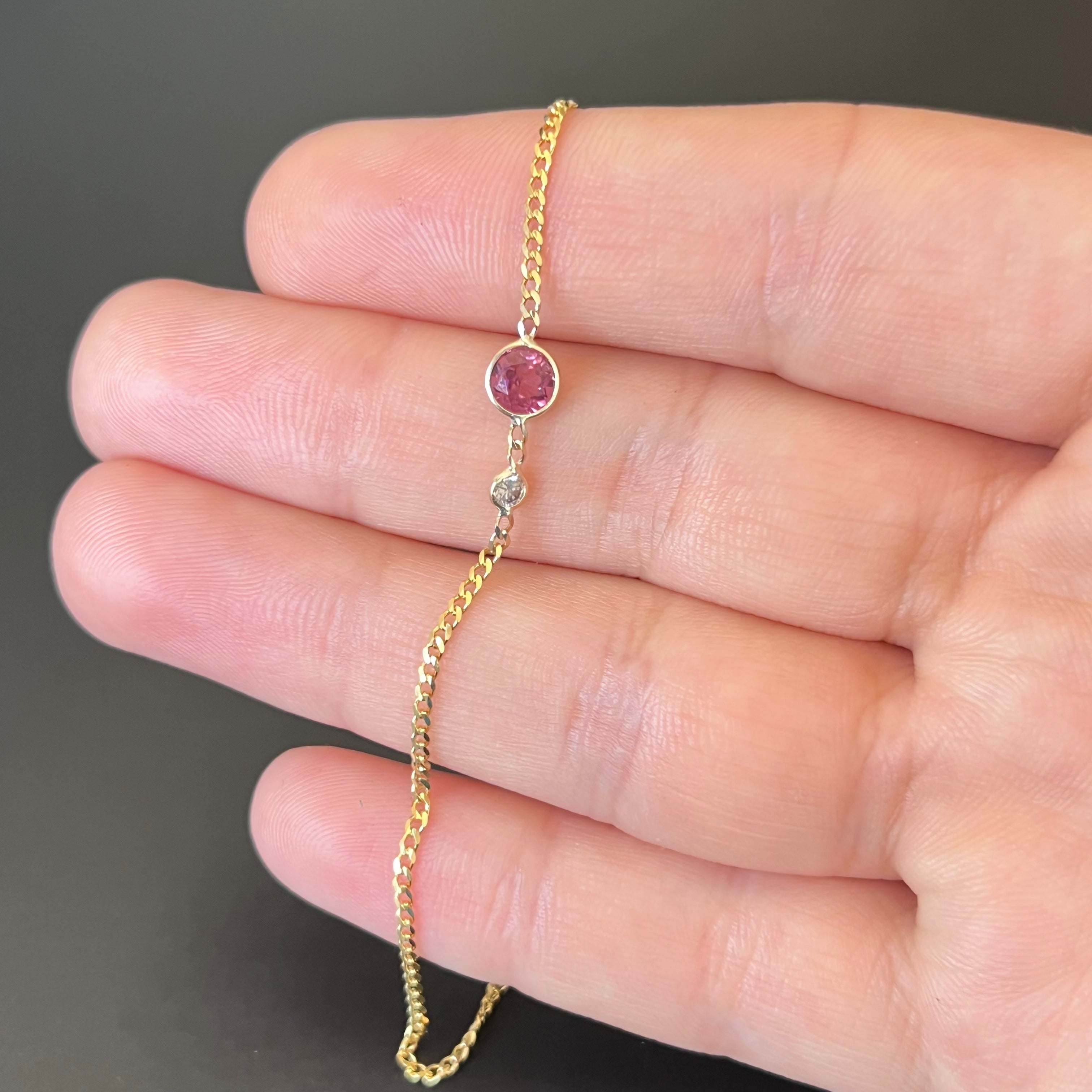 Sapphire And Diamond Bracelet in Solid 14k Yellow Gold 7"
