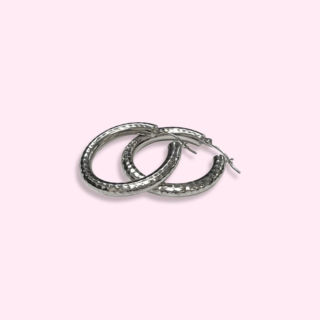 14K 1.2" 4mm White Gold Sleek Squared Hoop Earrings