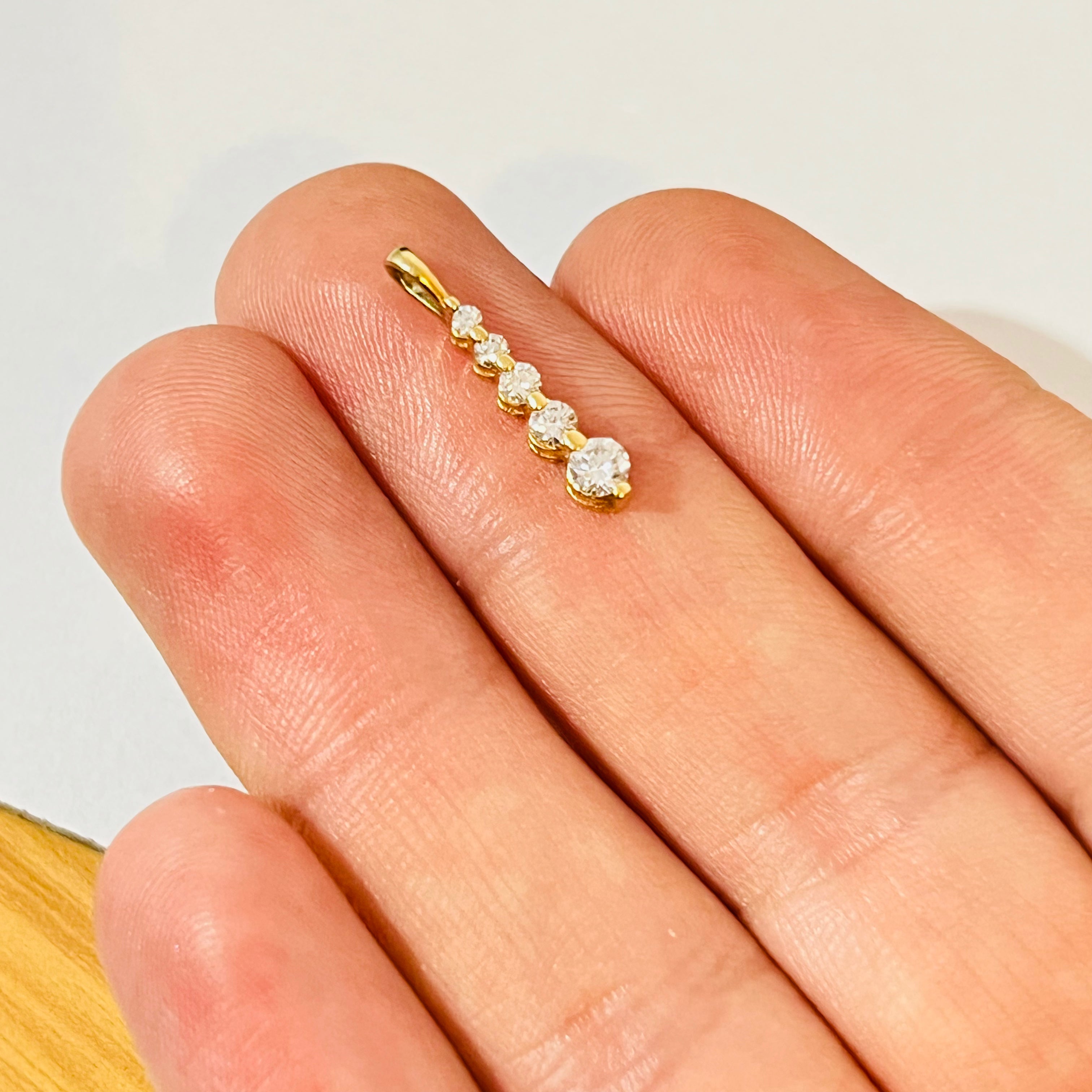 Graduated Natural Diamond Drop Pendant in Solid 14K Yellow Gold