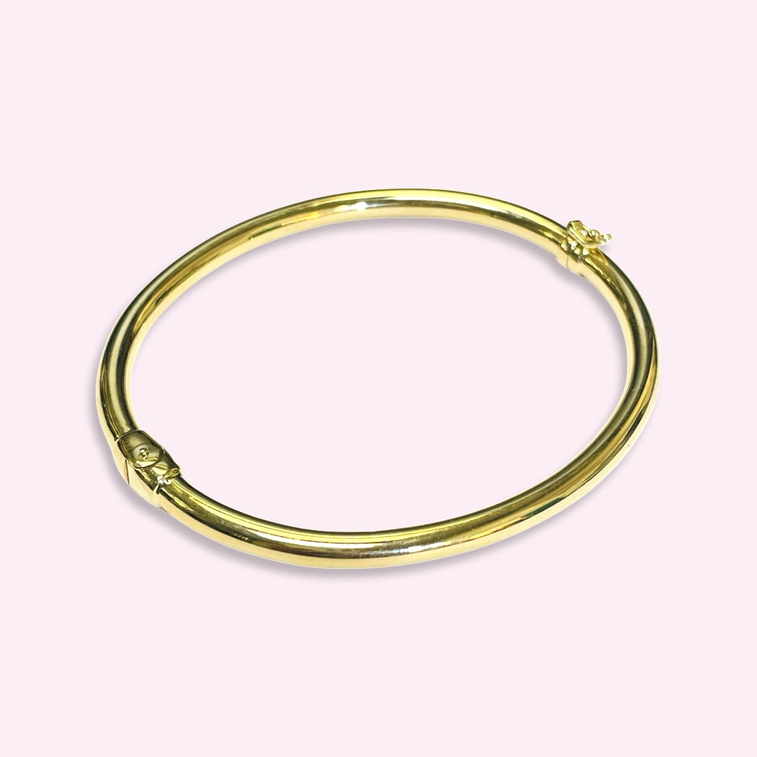 6.75" 14K Yellow Gold Smooth Tube Hinged Bangle Bracelet 4mm