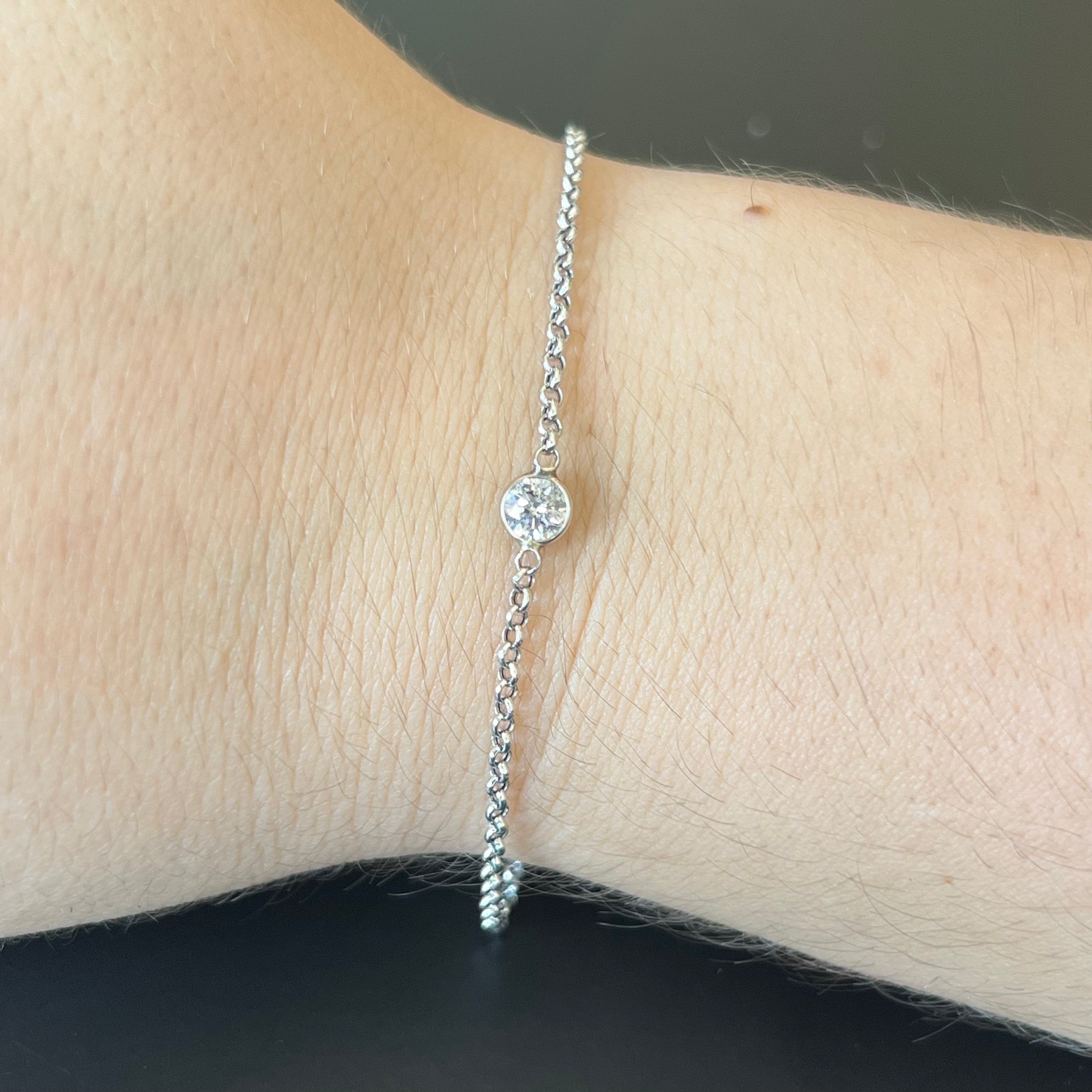 14K in Solid White Gold Diamond Solitaire Bracelet 6.75"