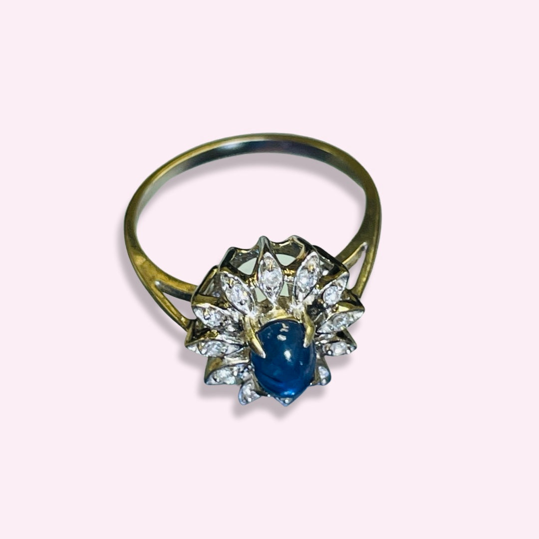 14K White Gold Natural Star Sapphire and Diamond Halo Ring sz 6