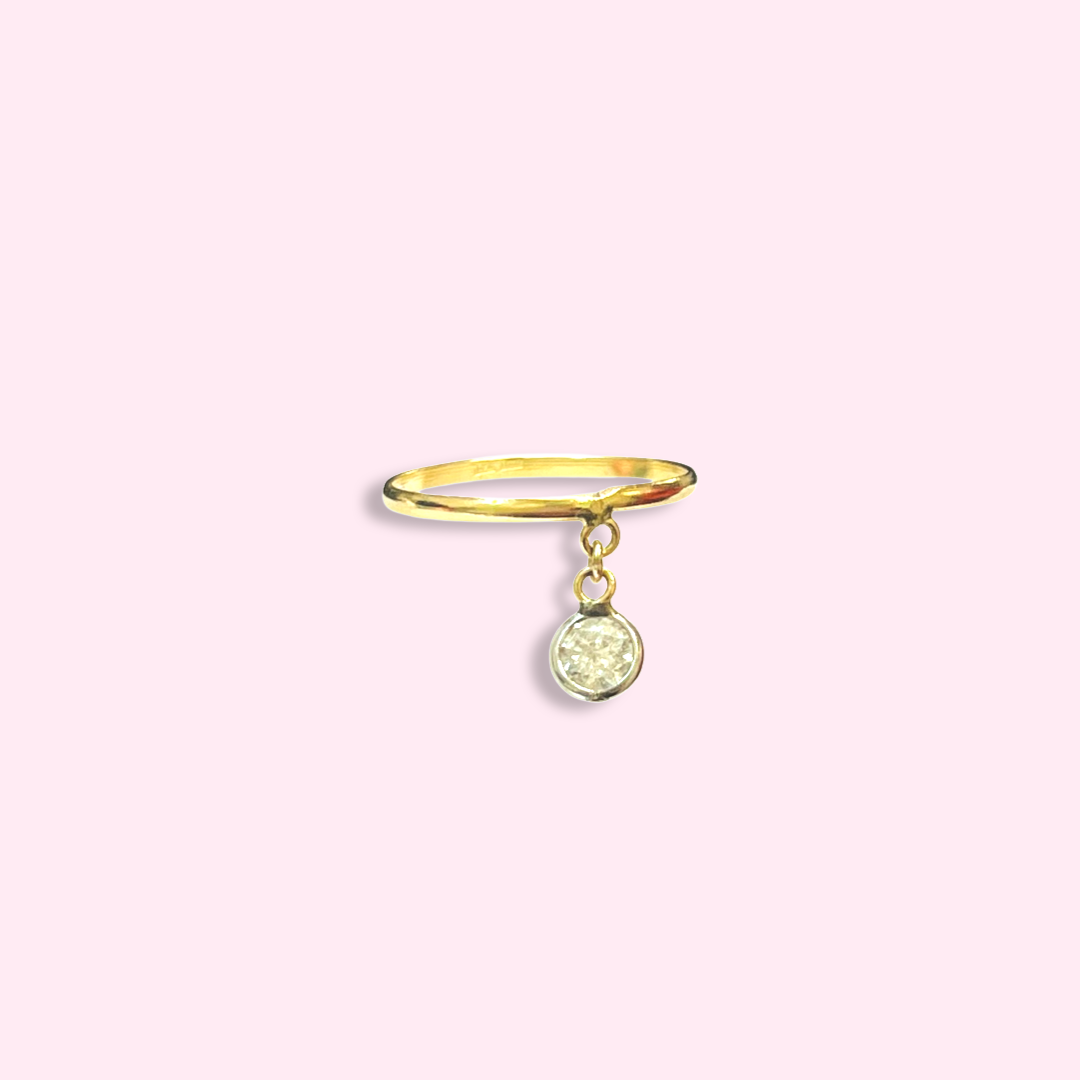 Dangling Diamond 14K Yellow Gold Band Ring