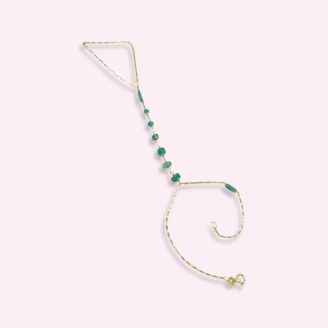Colombian Emerald Bead Handchain 14k Yellow Gold
