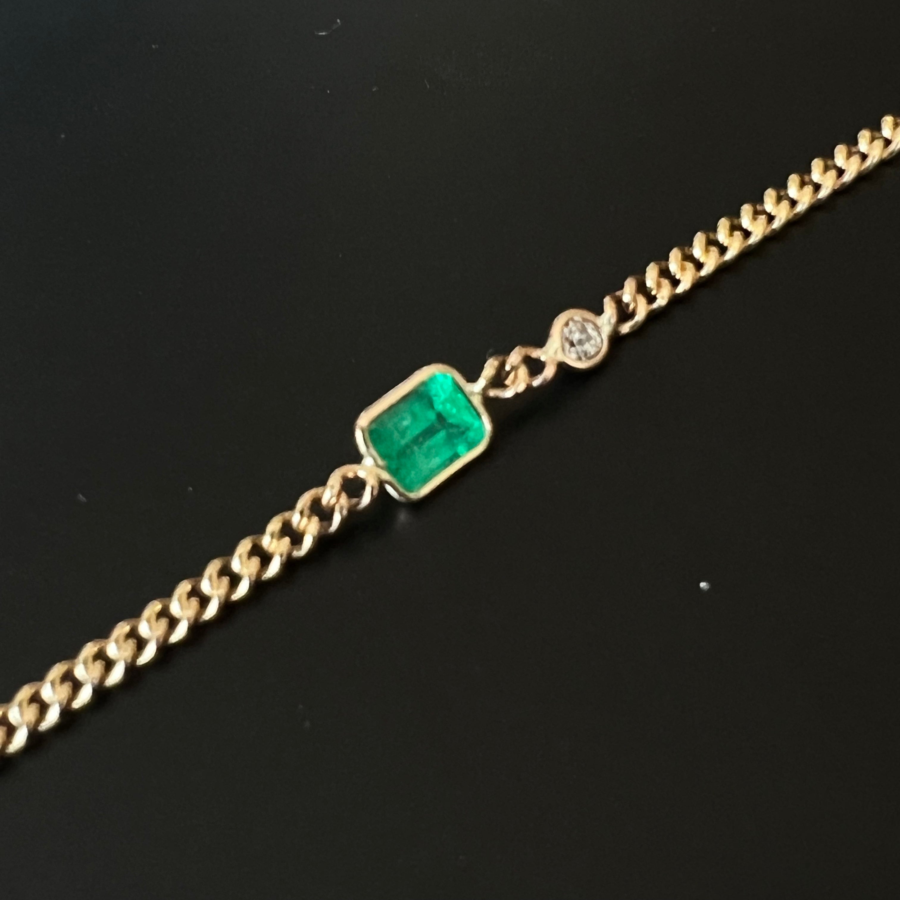 14K Emerald And Diamond Bracelet in Solid Yellow Gold 6"