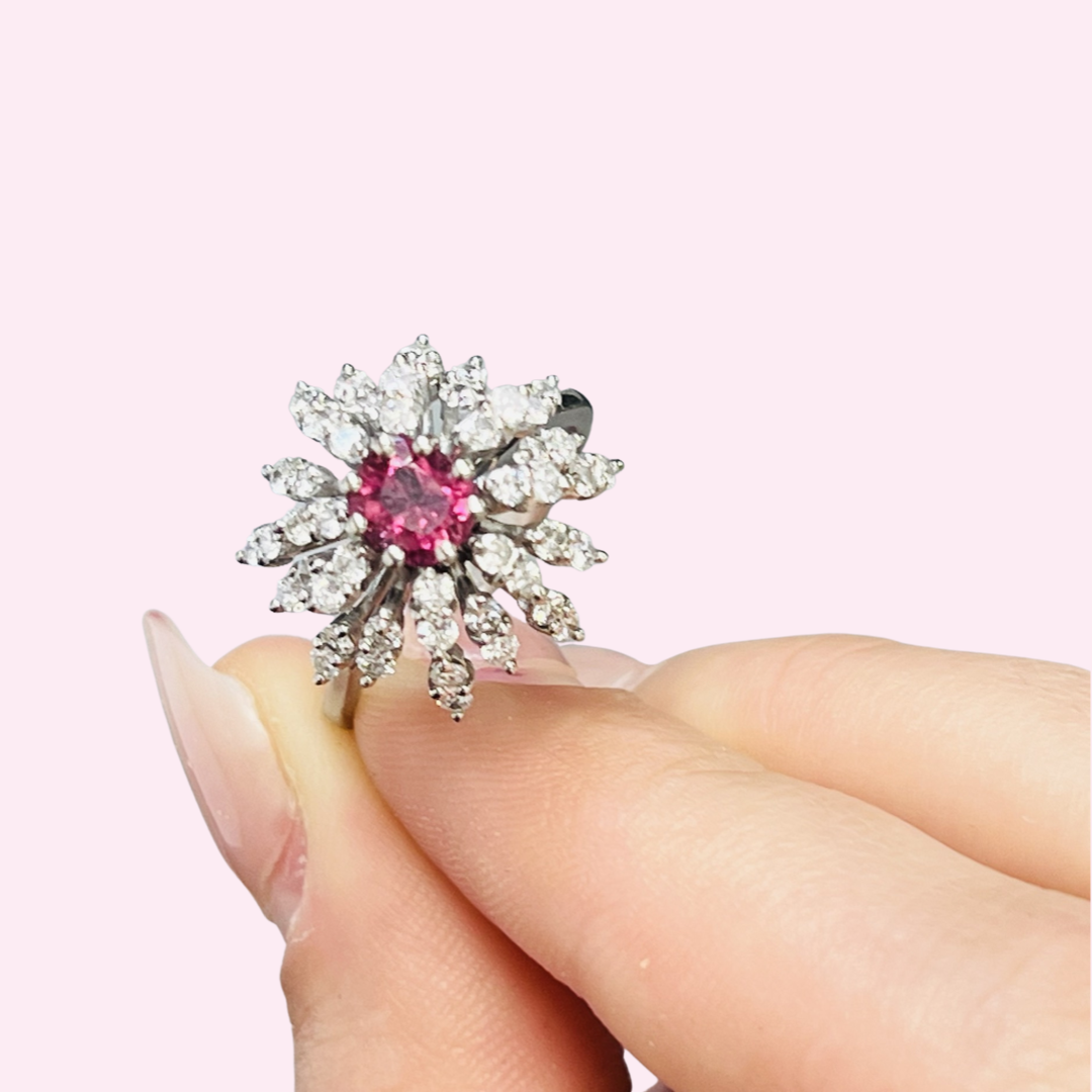 18K Yellow Gold Diamond & Tourmaline Ring Size 7.5