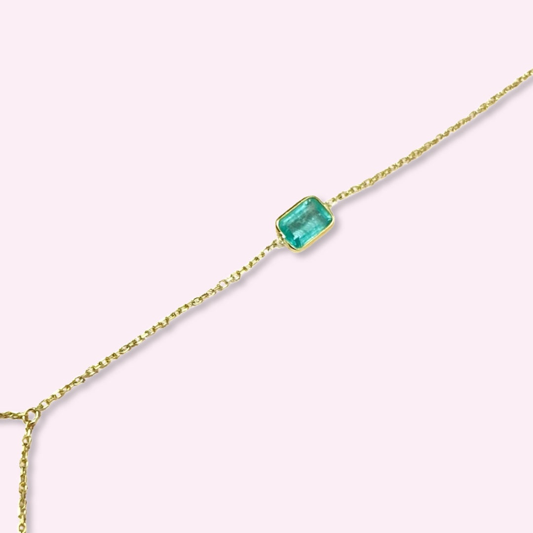 14k Yellow Gold Colombian Emerald Handchain