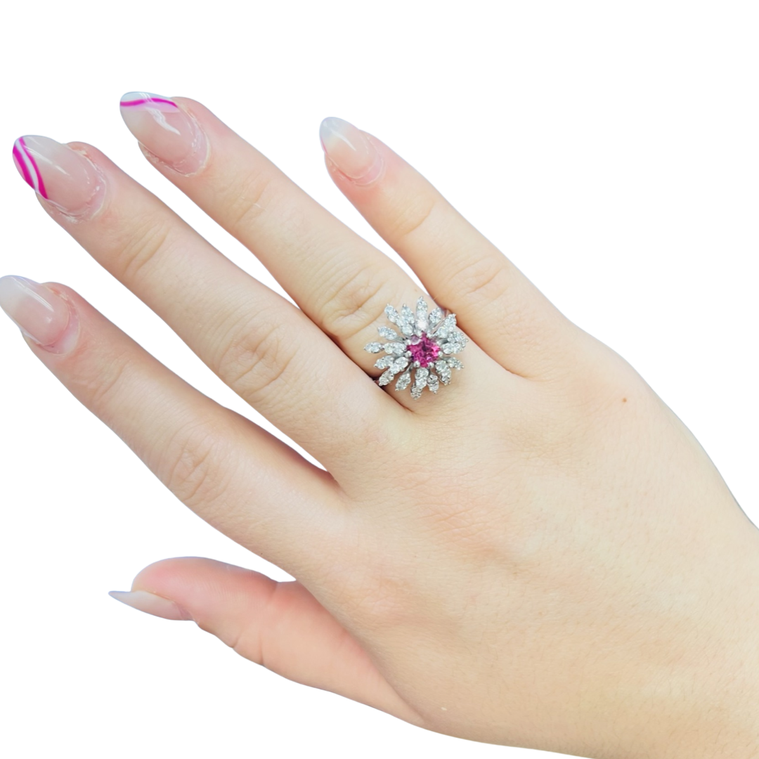 18K Yellow Gold Diamond & Tourmaline Ring Size 7.5