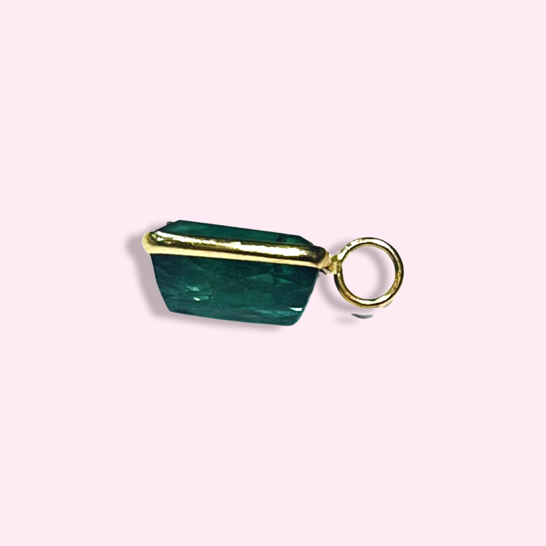 Blue Aqua Rectangular Tourmaline 14K Yellow Gold Pendant Charm 16x8mm