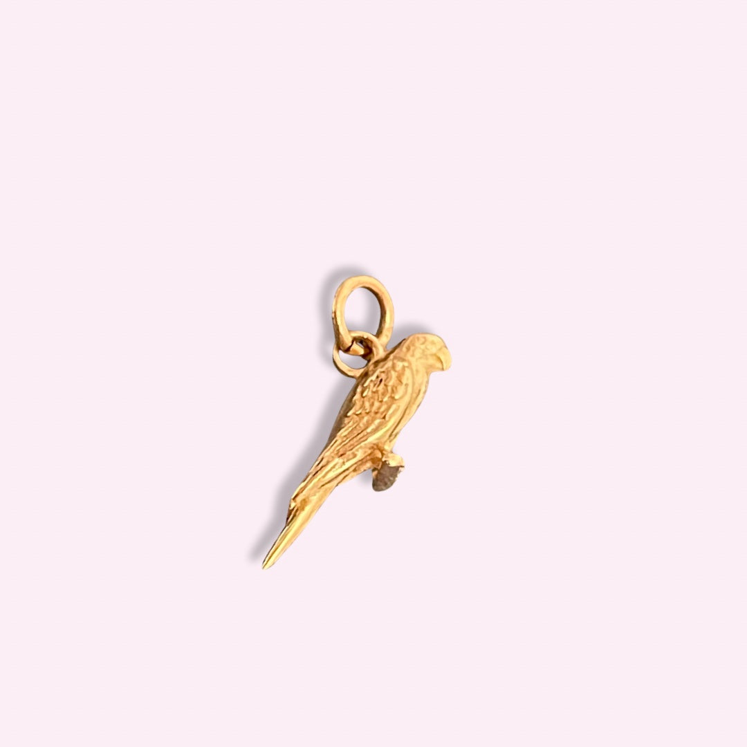 Mini Solid 14K Yellow Gold Bird Parrot Charm Pendant