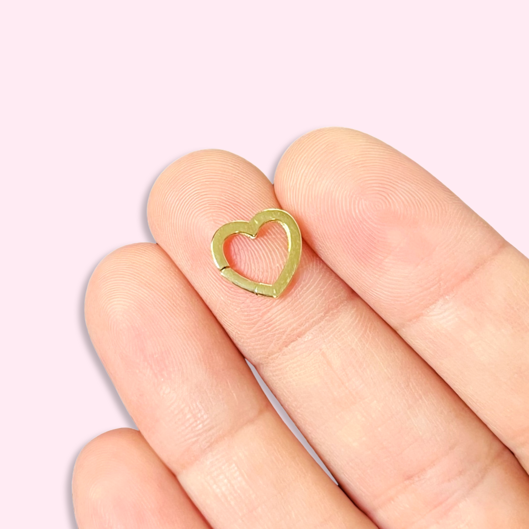 Solid 14K Yellow Gold Petite Heart Carabiner Charm Connector 10mm .5g