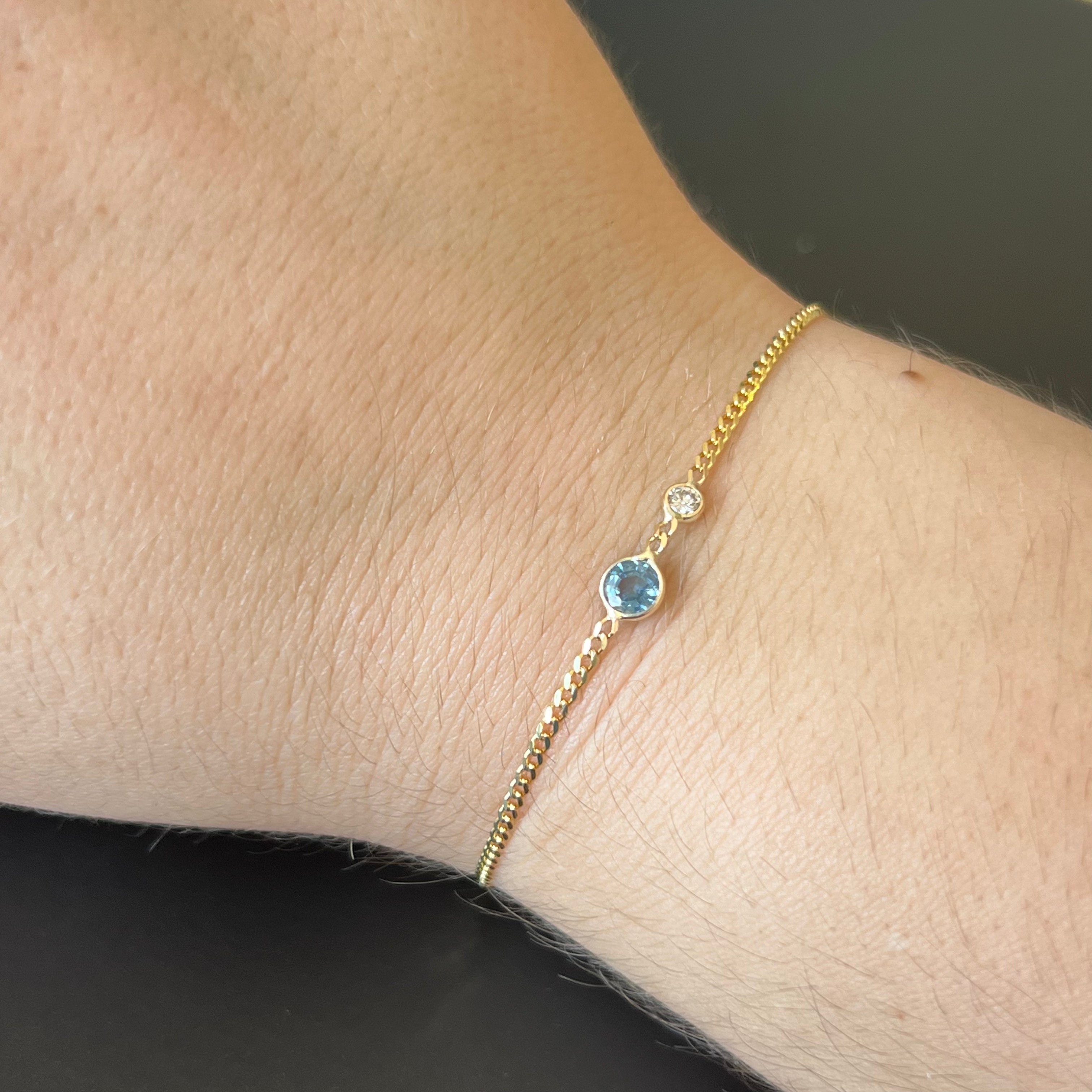Sapphire And Diamond Bracelet in Solid 14k Yellow Gold 7"