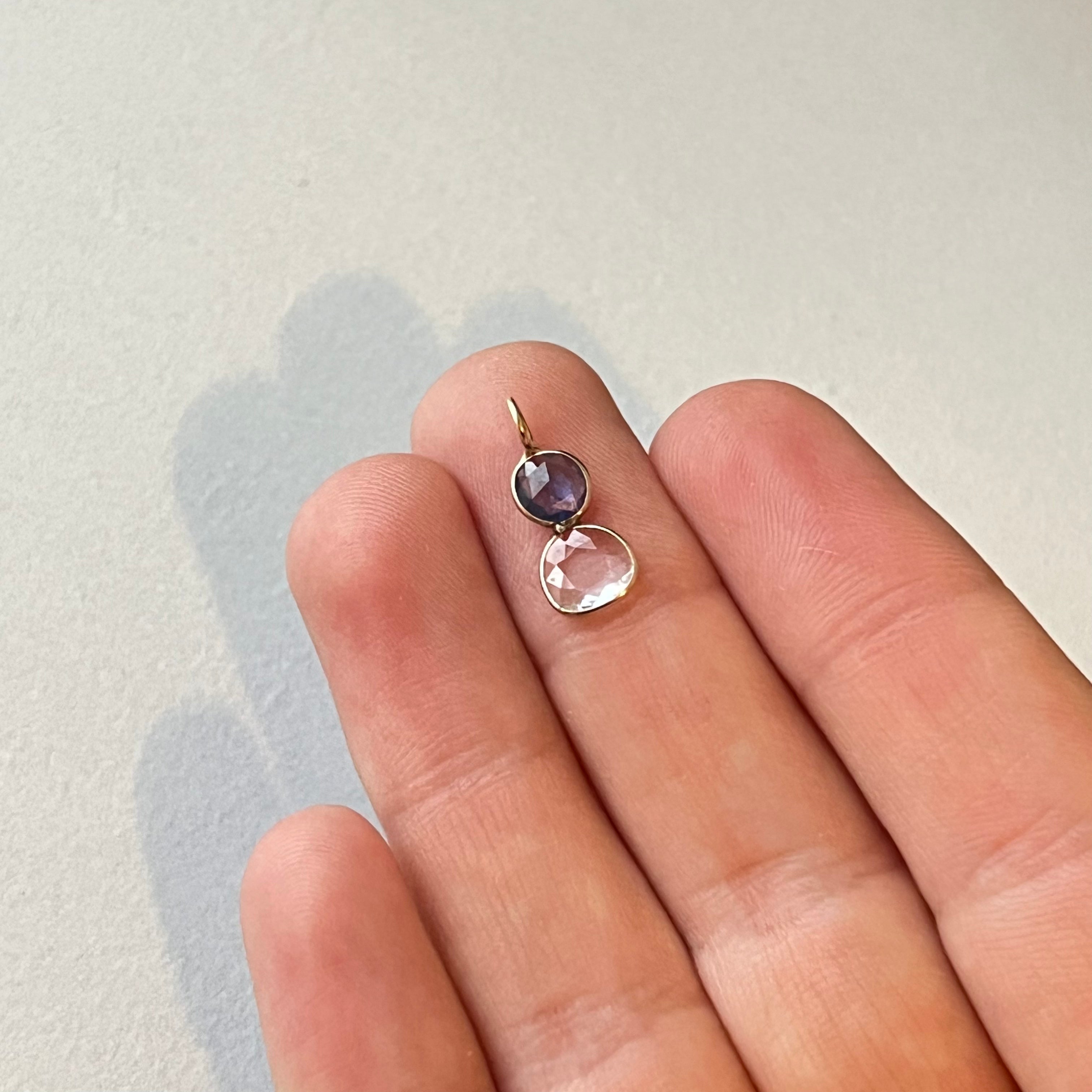 Double White and Blue Natural Rose Cut Sapphire Charm Pendant